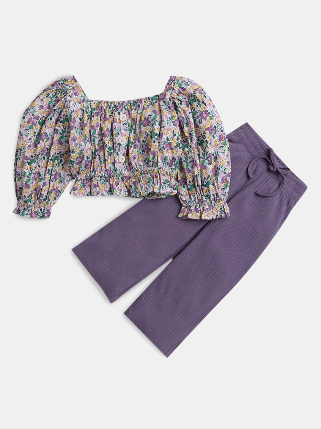 

Hopscotch Girls Printed Top with Trousers, Purple