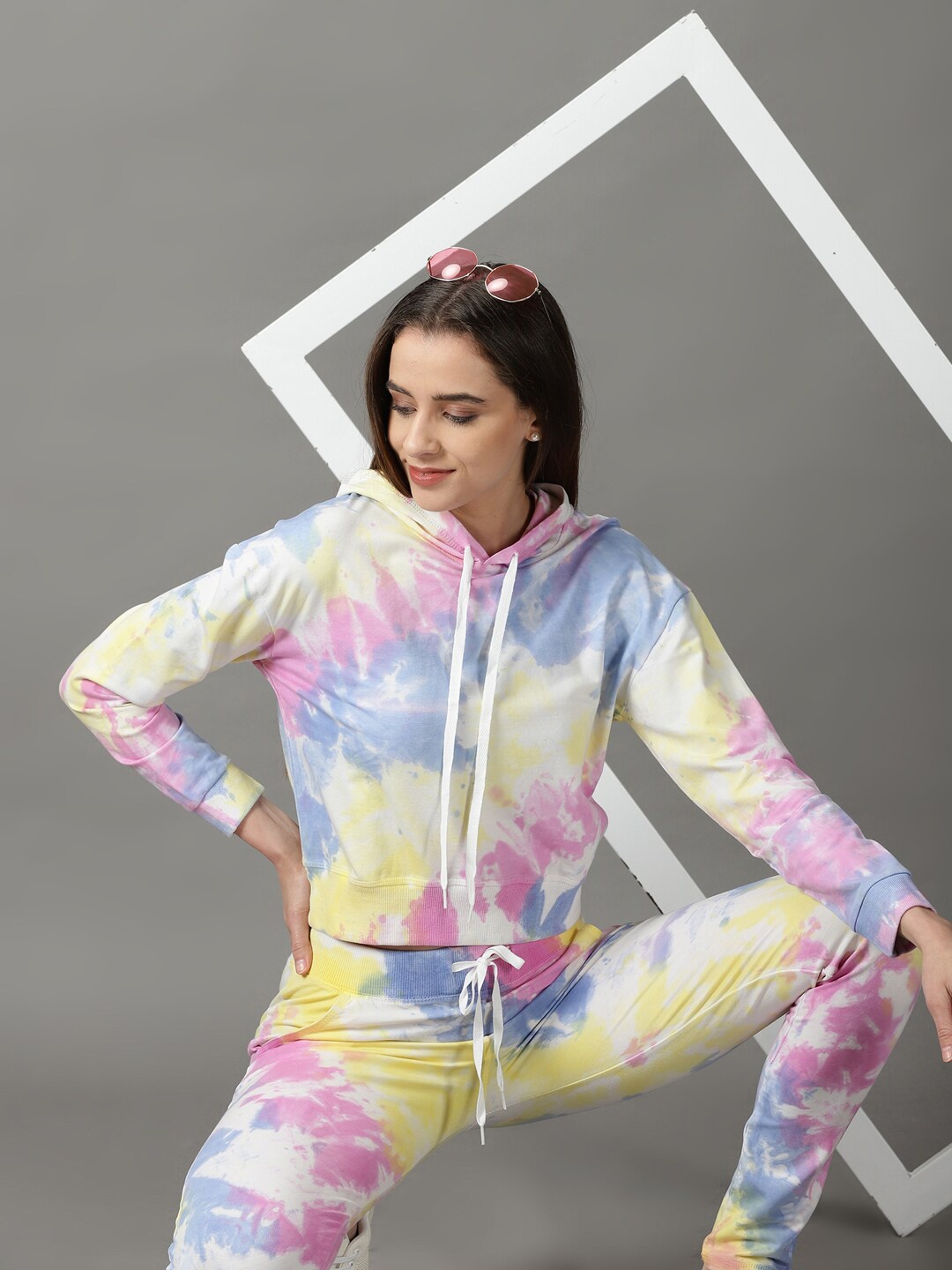

SHOWOFF Women Dyed Hooded Sweatshirt & Trackpant, White