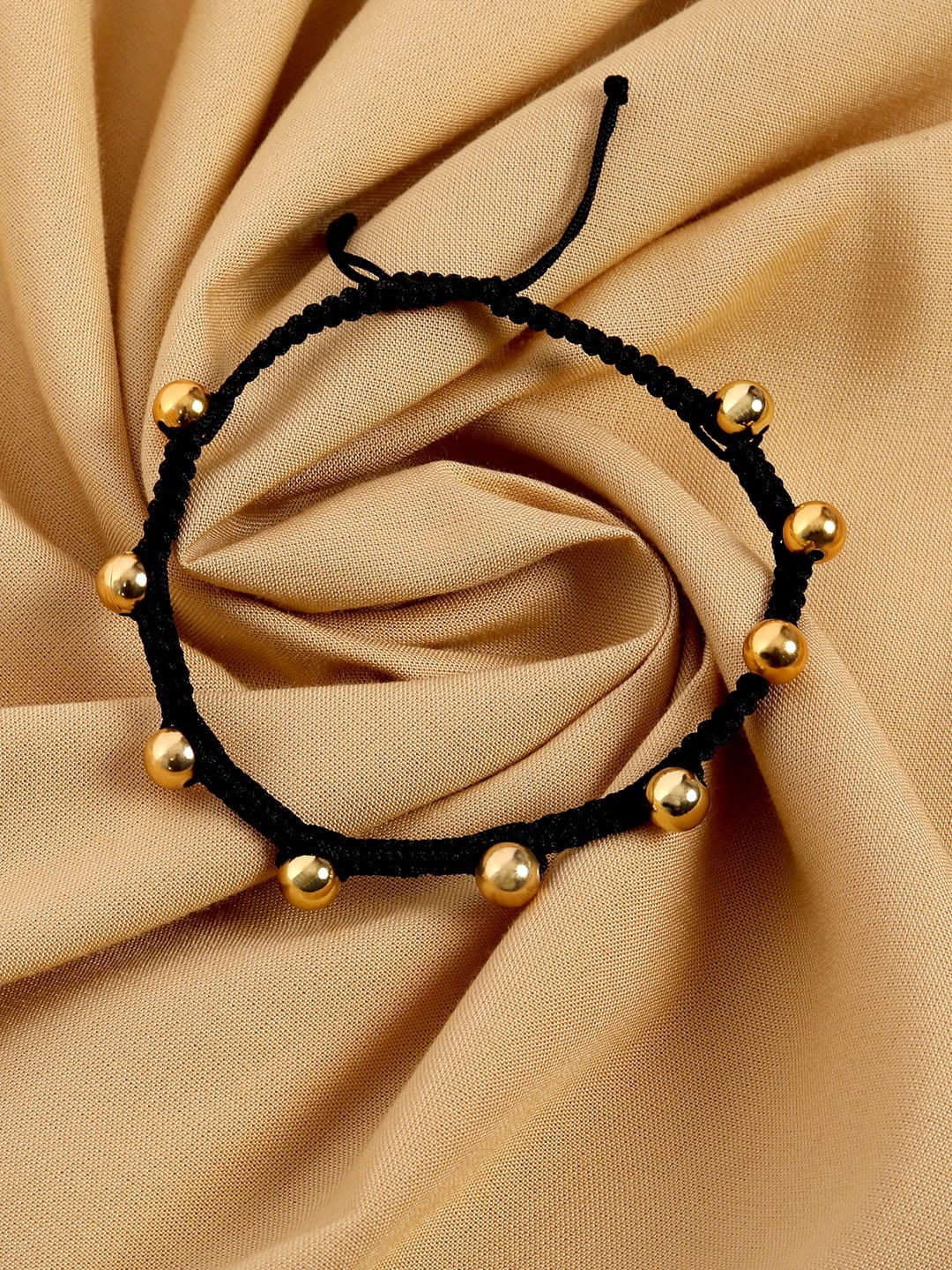 

TRISHONA Twisted Thread Tribal Inspired Anklet With Beads, Gold