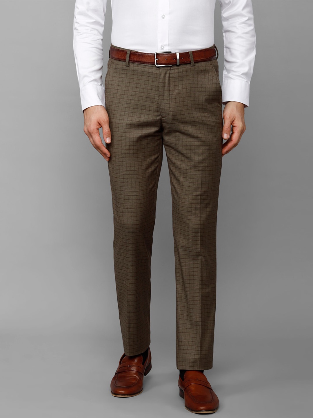 

Louis Philippe Men Checked Slim Fit Trousers, Brown