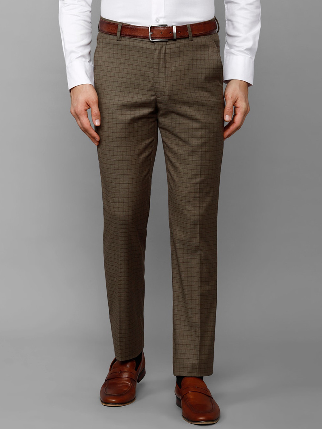 

Louis Philippe Men Checked Slim Fit Trousers, Brown