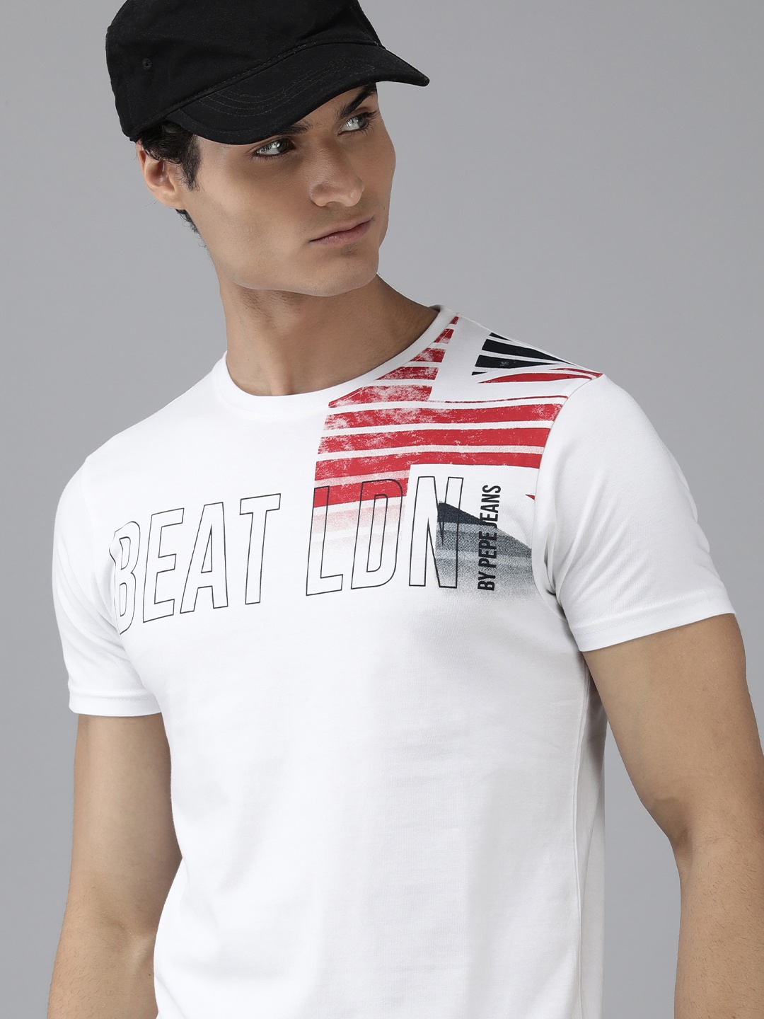 

BEAT LONDON by PEPE JEANS Men Brand Logo Printed Pure Cotton T-shirt, White