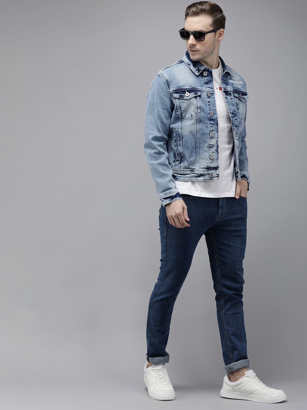 

BEAT LONDON by PEPE JEANS Typography Printed Denim Jacket, Blue