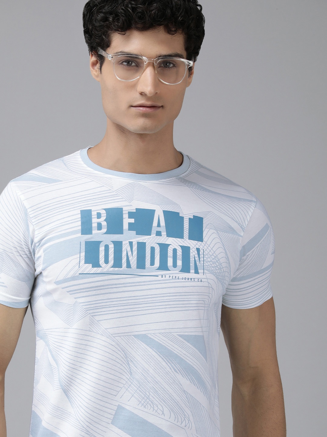 BEAT LONDON by PEPE JEANS Men Brand Logo Printed Pure Cotton T-shirt, Blue