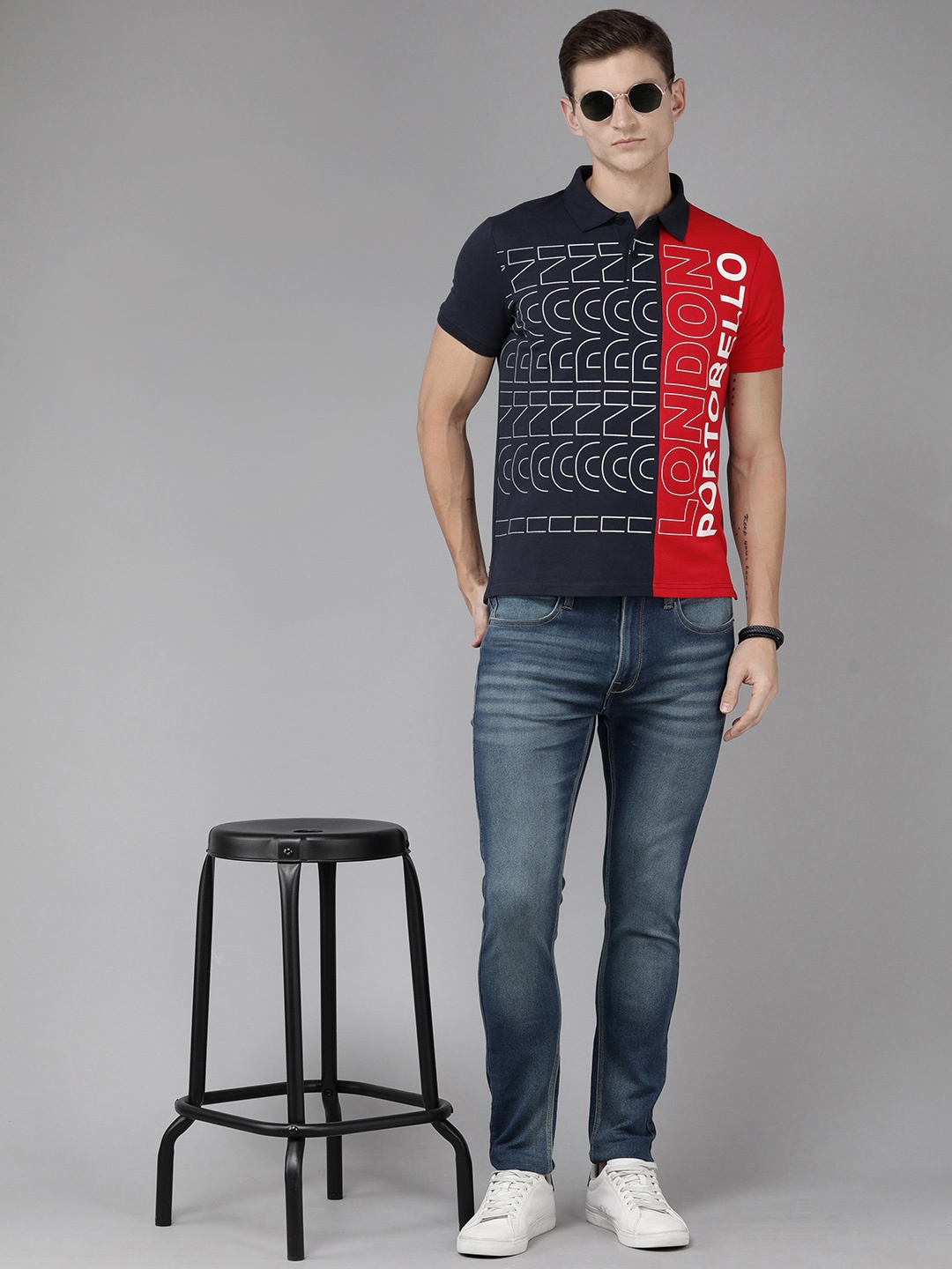 

BEAT LONDON by PEPE JEANS Men Colourblocked Polo Collar T-shirt, Navy blue
