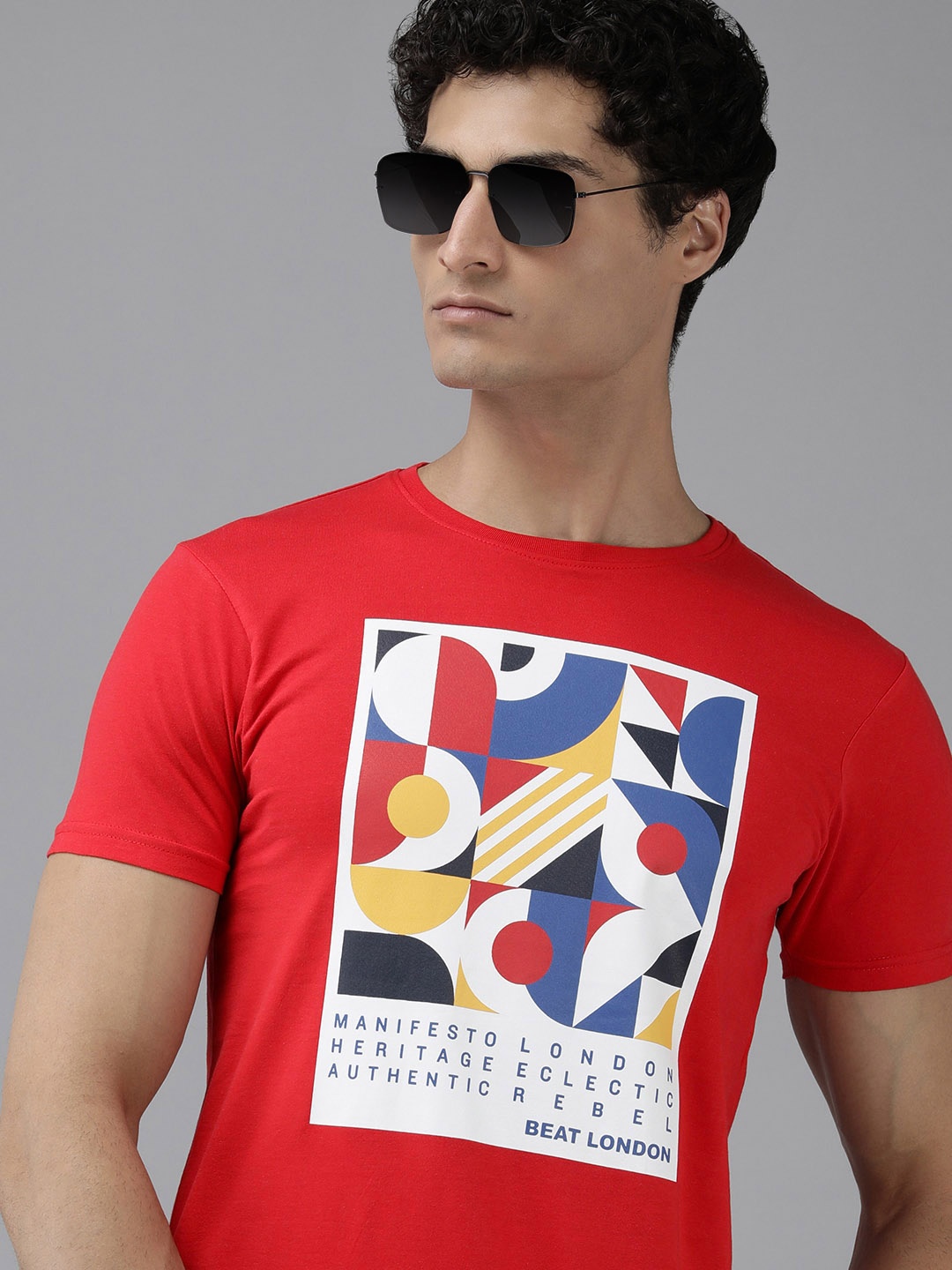 

BEAT LONDON by PEPE JEANS Printed Pure Cotton Slim Fit T-shirt, Red