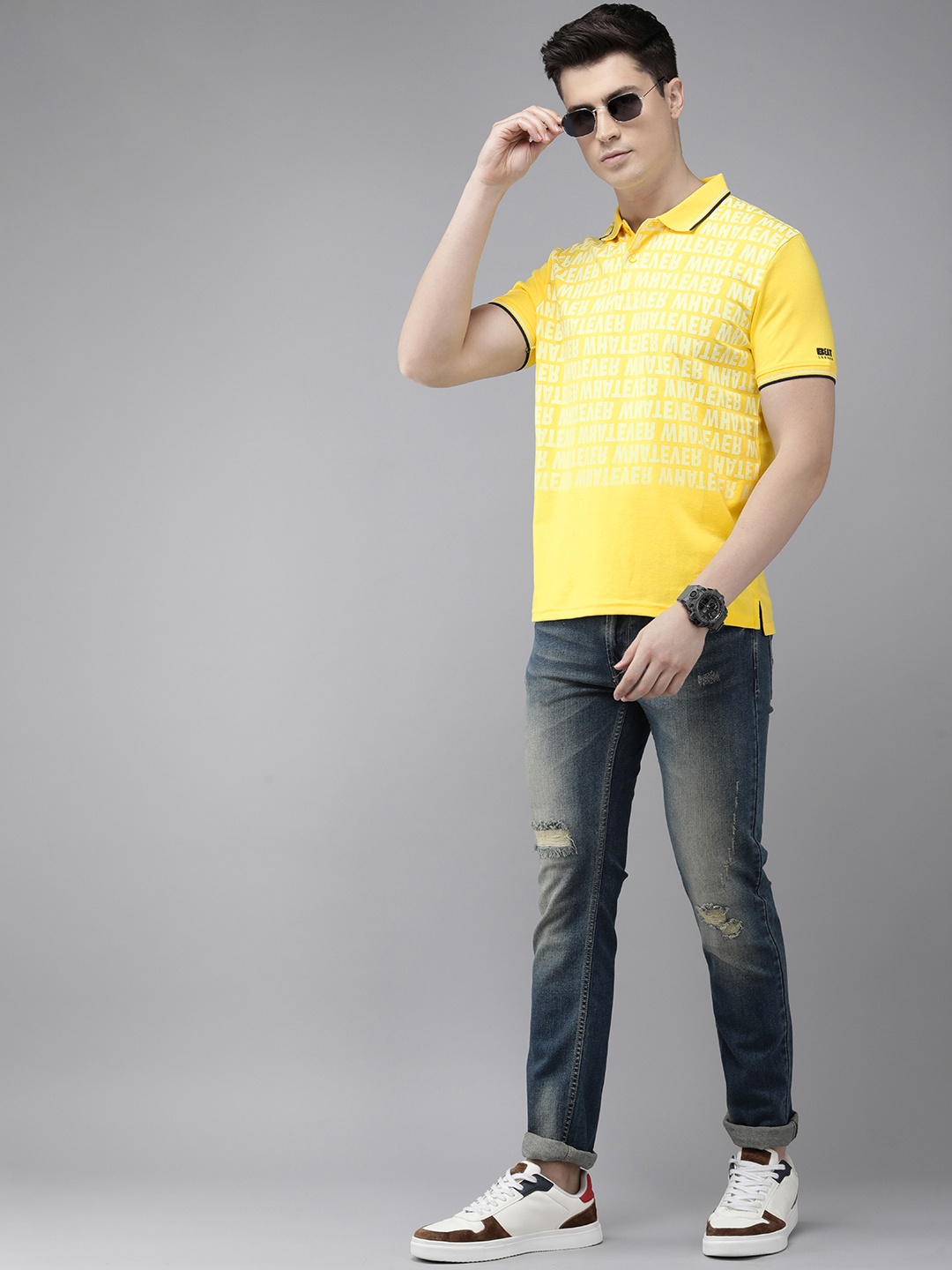 

BEAT LONDON by PEPE JEANS Men Typography Printed Polo Collar T-shirt, Yellow