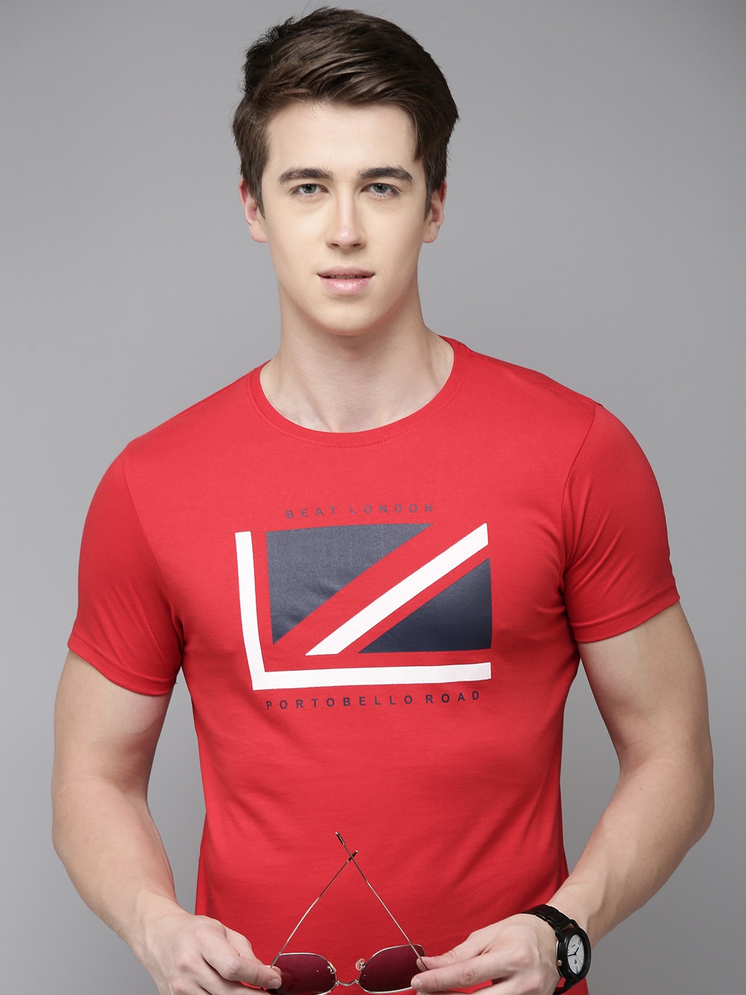 

BEAT LONDON by PEPE JEANS Round Neck Graphic Printed Cotton Slim Fit T-shirt, Red