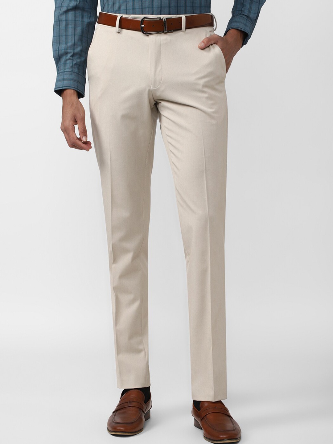 

Van Heusen Men Slim Fit Formal Trousers, Cream