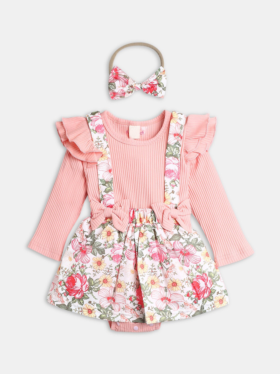 

Hopscotch Girls Printed Bodysuit With Headband, Pink