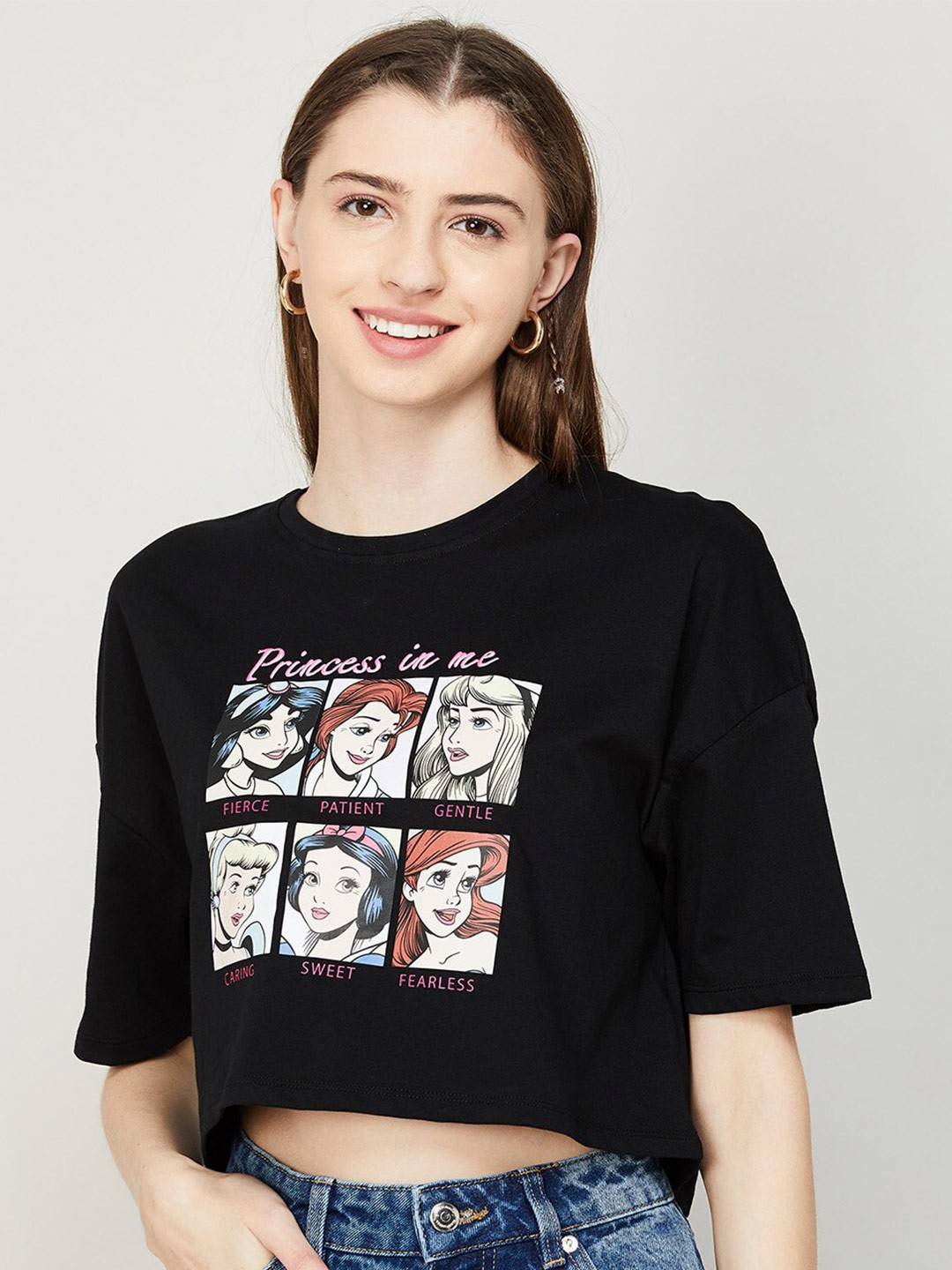 

Ginger by Lifestyle Disney Print Pure Cotton Boxy Crop Top, Black