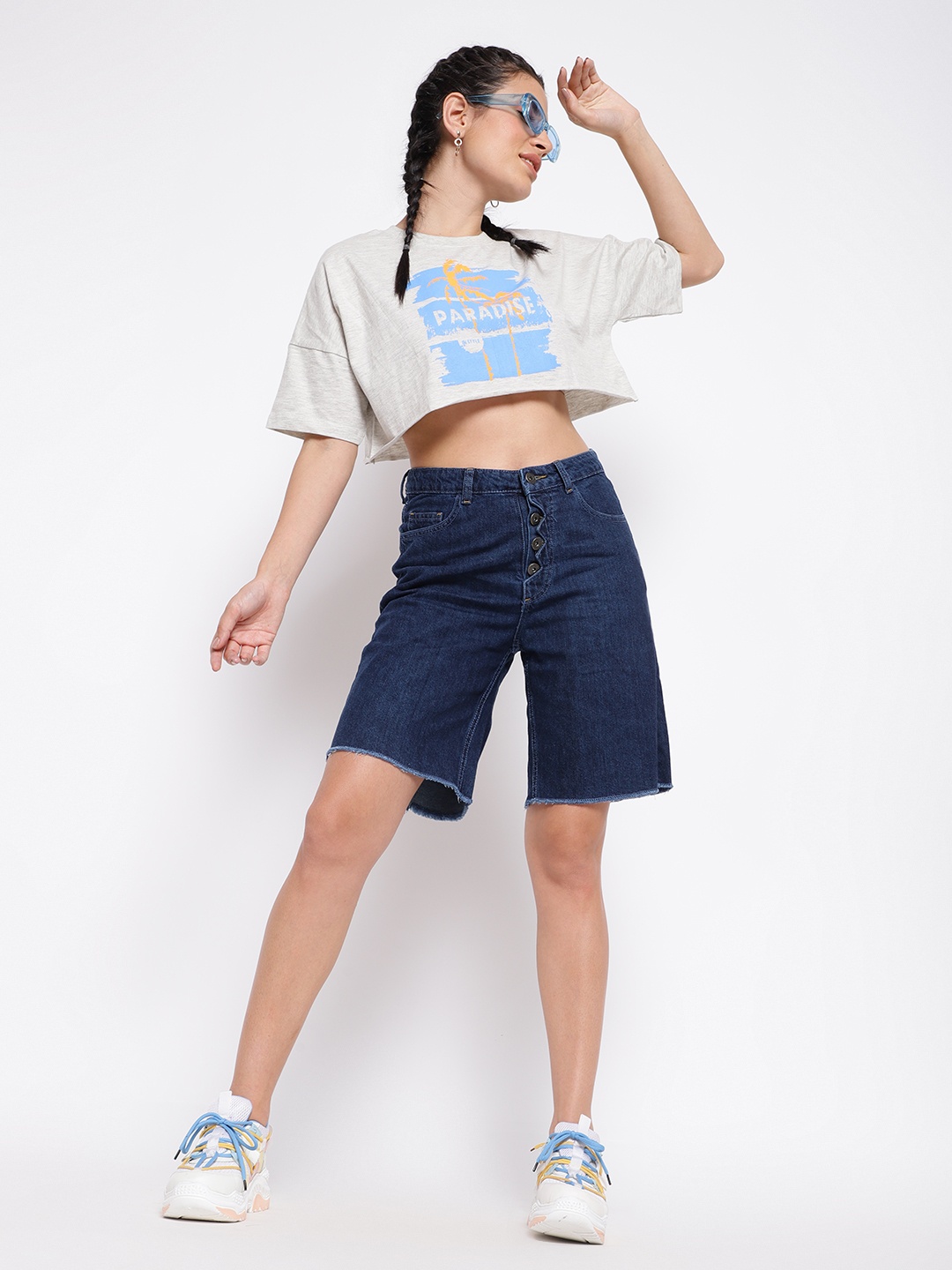 

Belliskey Women High-Rise Denim Shorts, Blue