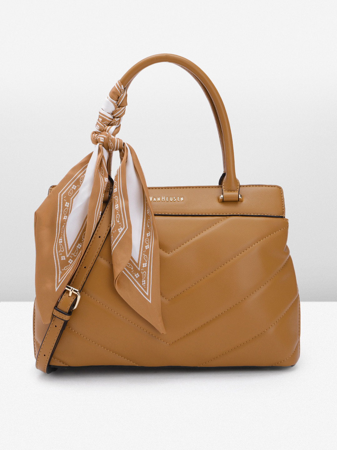 

Van Heusen Quilted Structured Handheld Bag, Brown