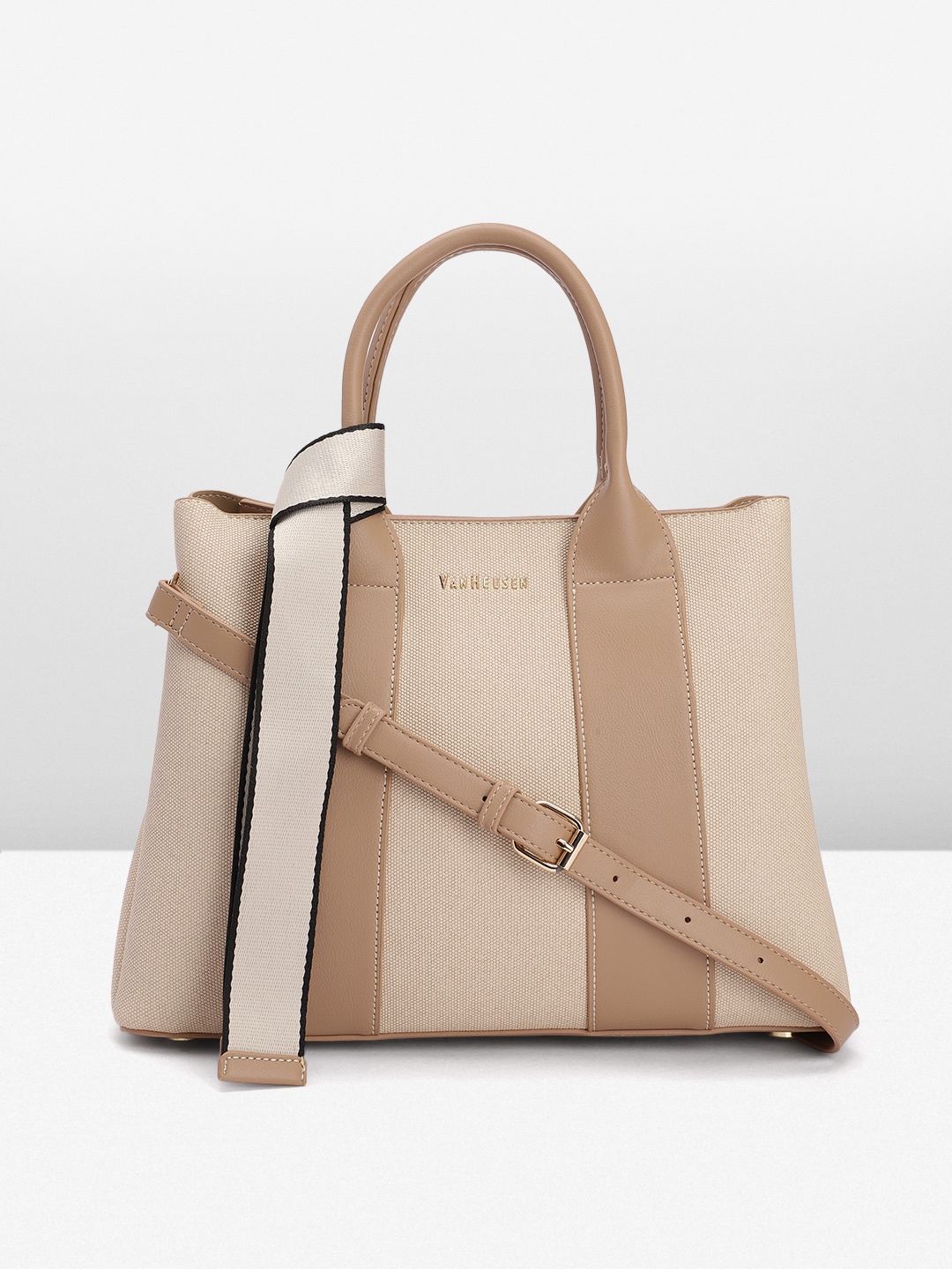 

Van Heusen Textured PU Structured Handheld Bag With Belt Detail, Beige