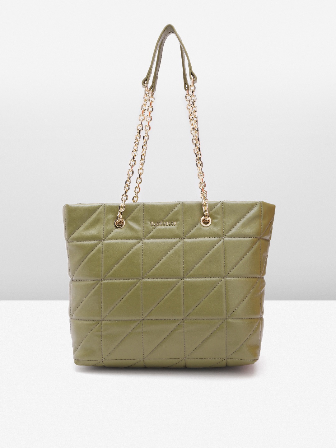 

Van Heusen Geometric Textured PU Structured Shoulder Bag with Quilted Detail, Green