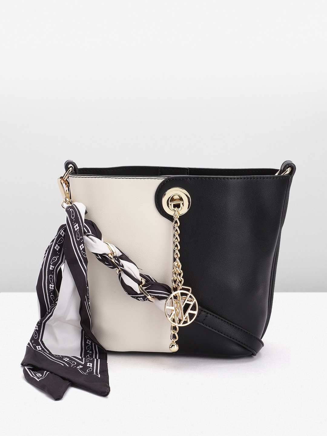 

Van Heusen Women Colourblocked PU Structured Sling Bag, Black