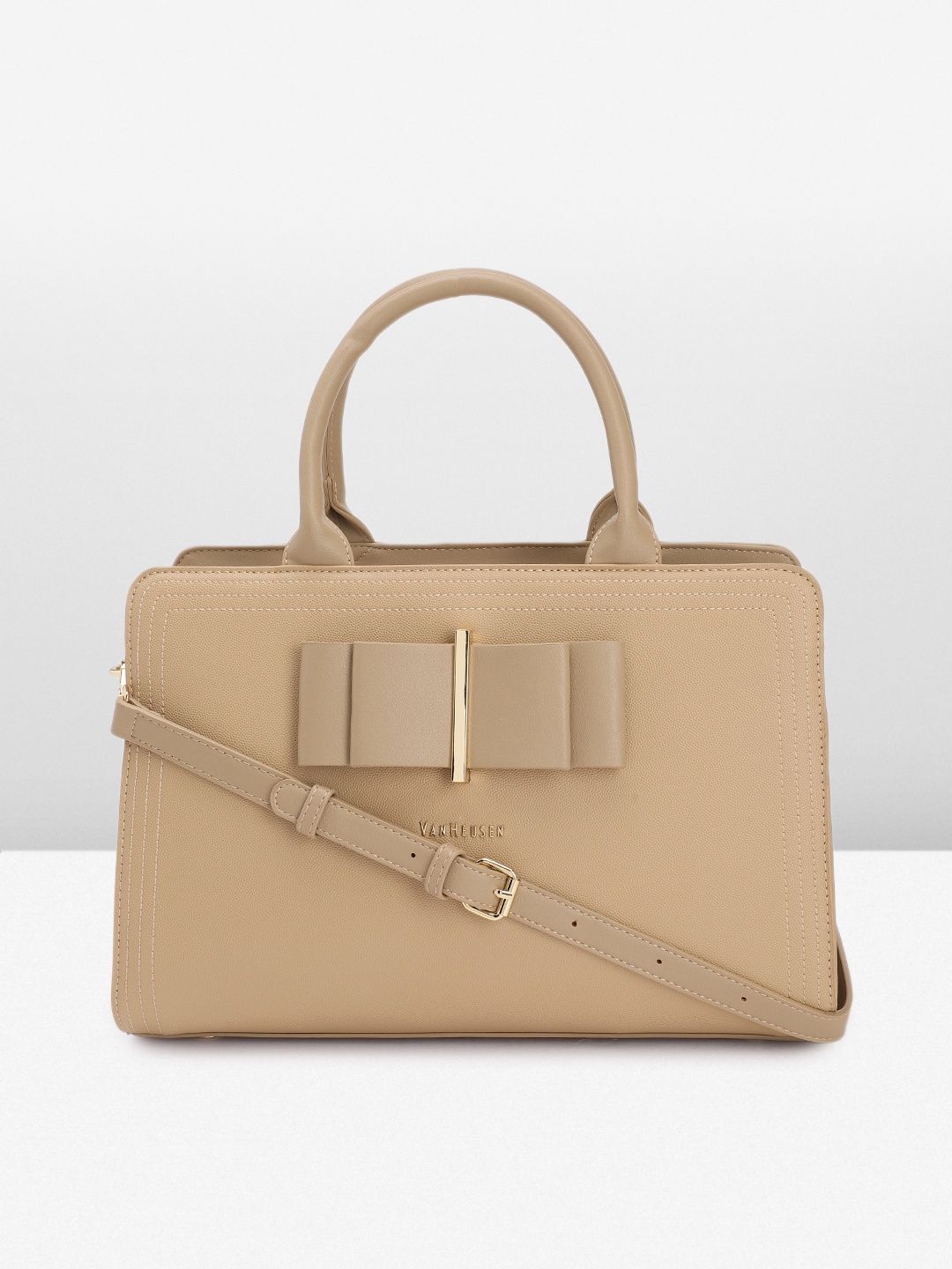 

Van Heusen Solid PU Structured Handheld Bag with Bow Detail, Beige