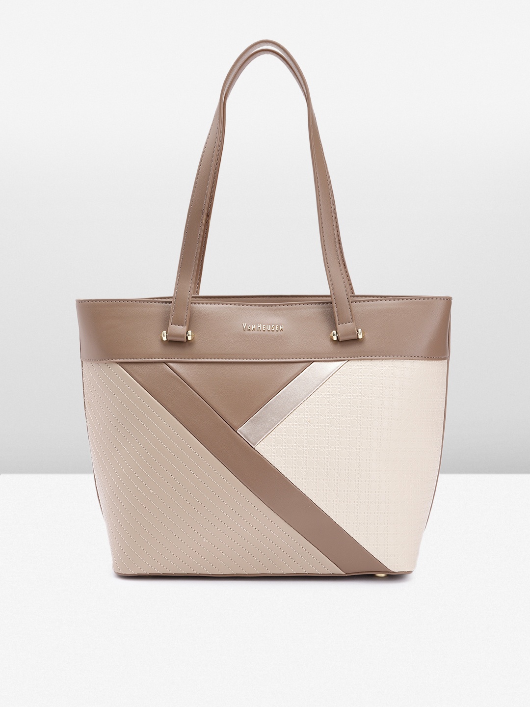 

Van Heusen Colourblocked & Textured PU Oversized Structured Shoulder Bag, Brown