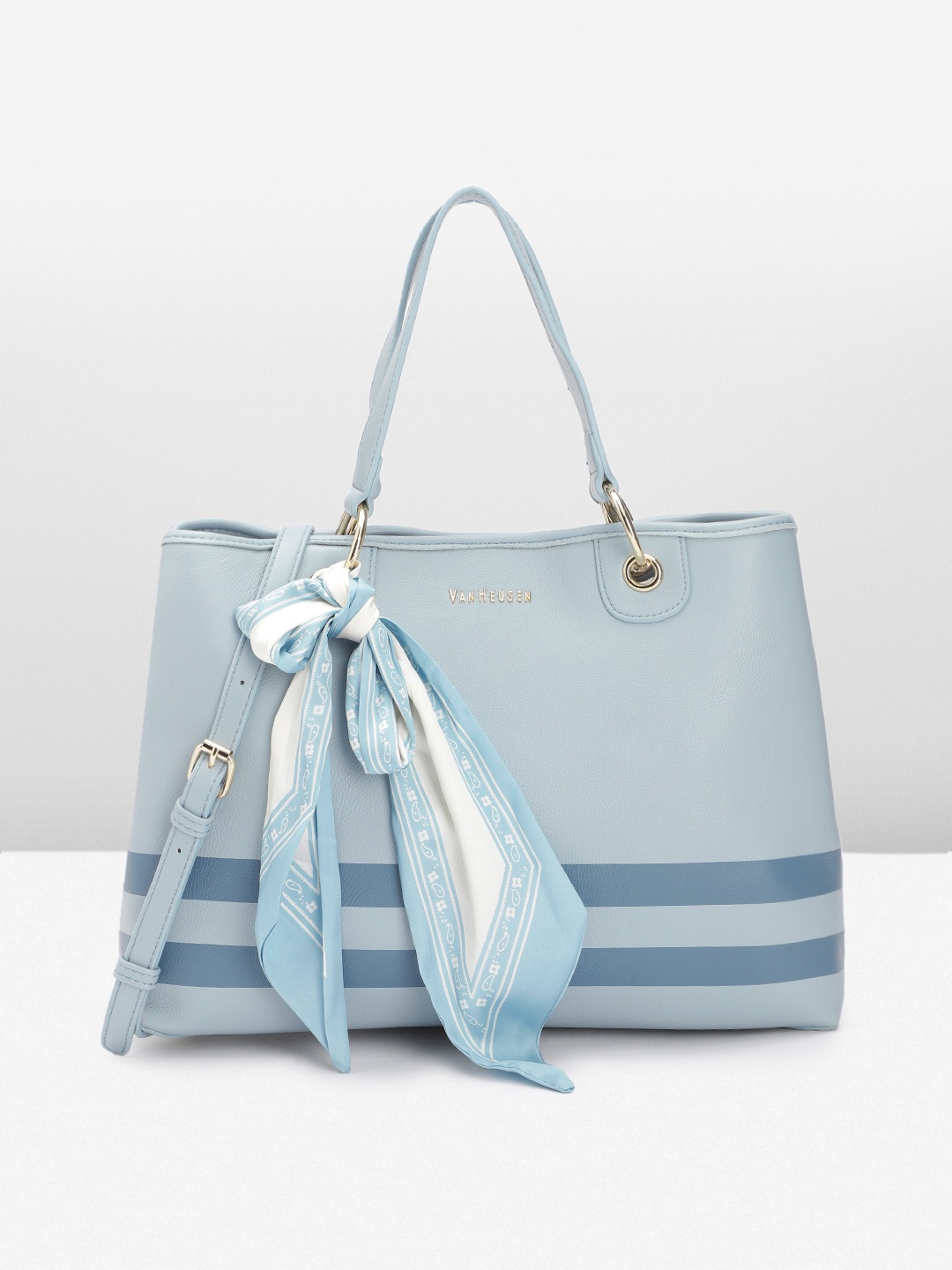 

Van Heusen Striped PU Structured Handheld Bag With A Scarf, Blue