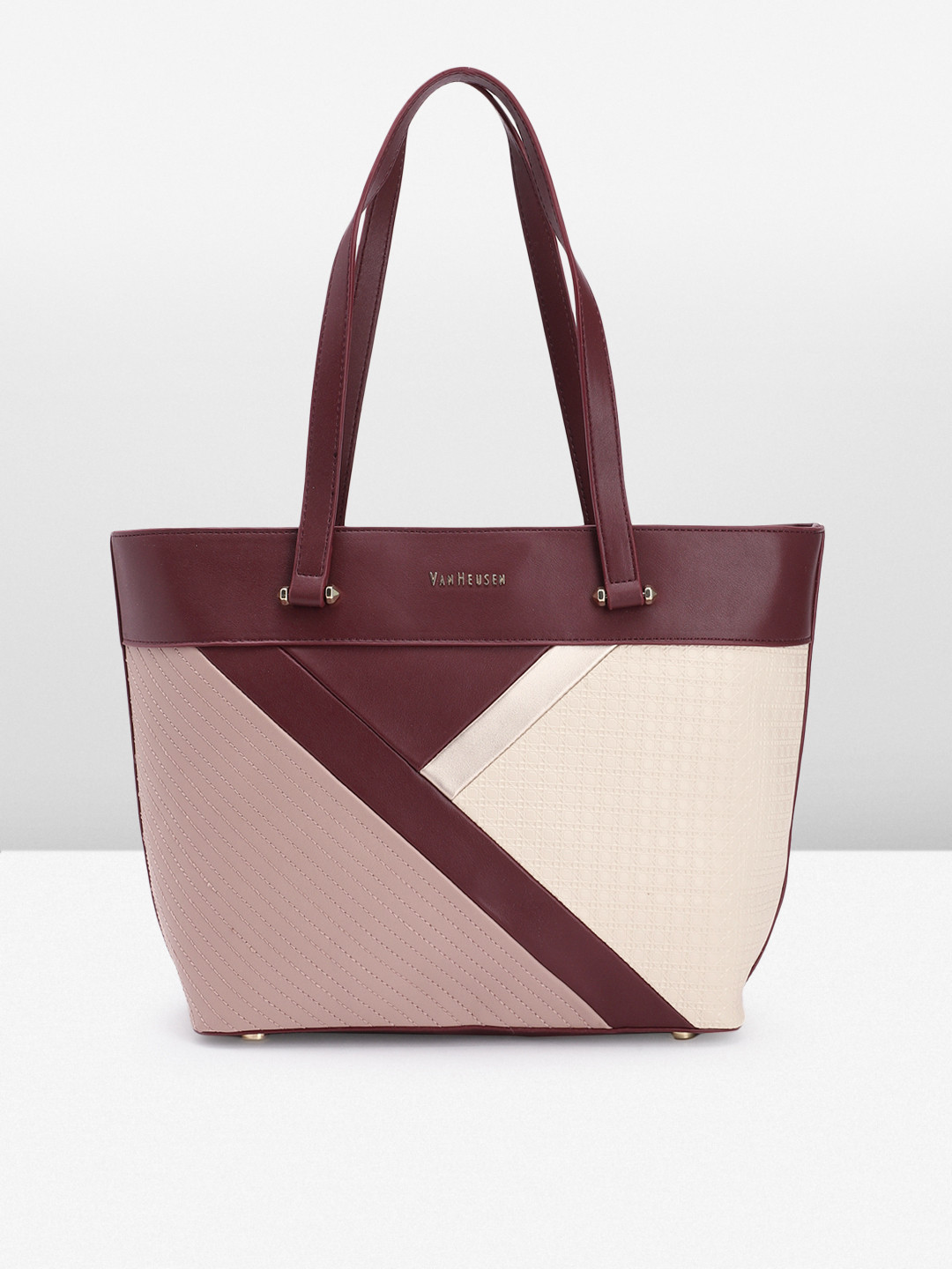

Van Heusen Textured & Colourblocked PU Oversized Structured Shoulder Bag, Burgundy
