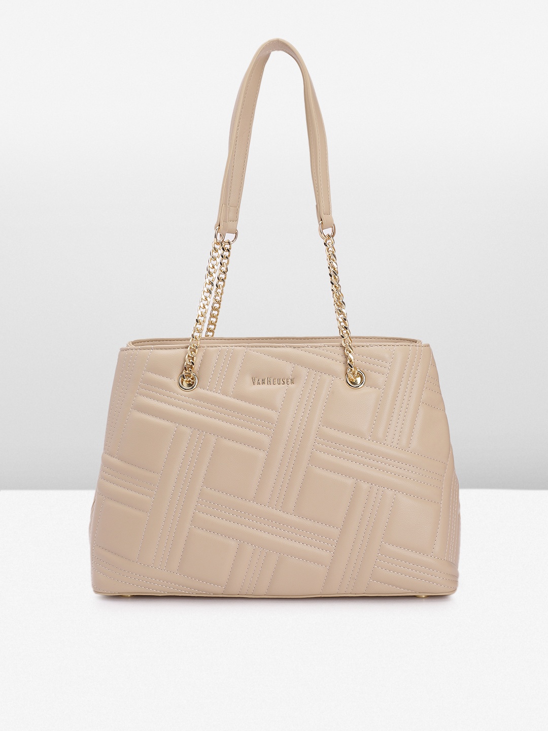

Van Heusen Geometric Textured PU Structured Shoulder Bag with Quilted Detail, Beige