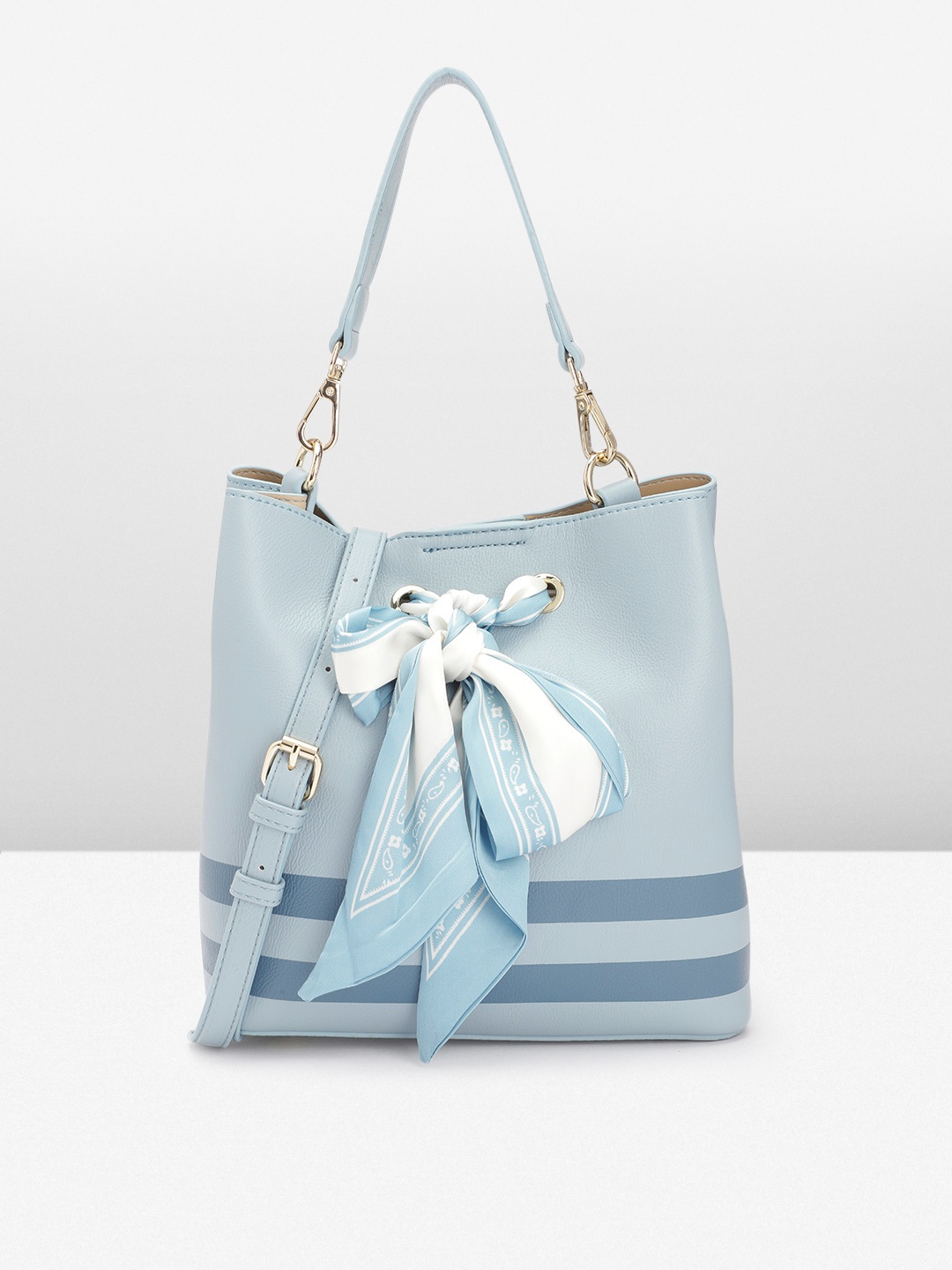 

Van Heusen Striped PU Structured Handheld Bag With A Scarf, Blue