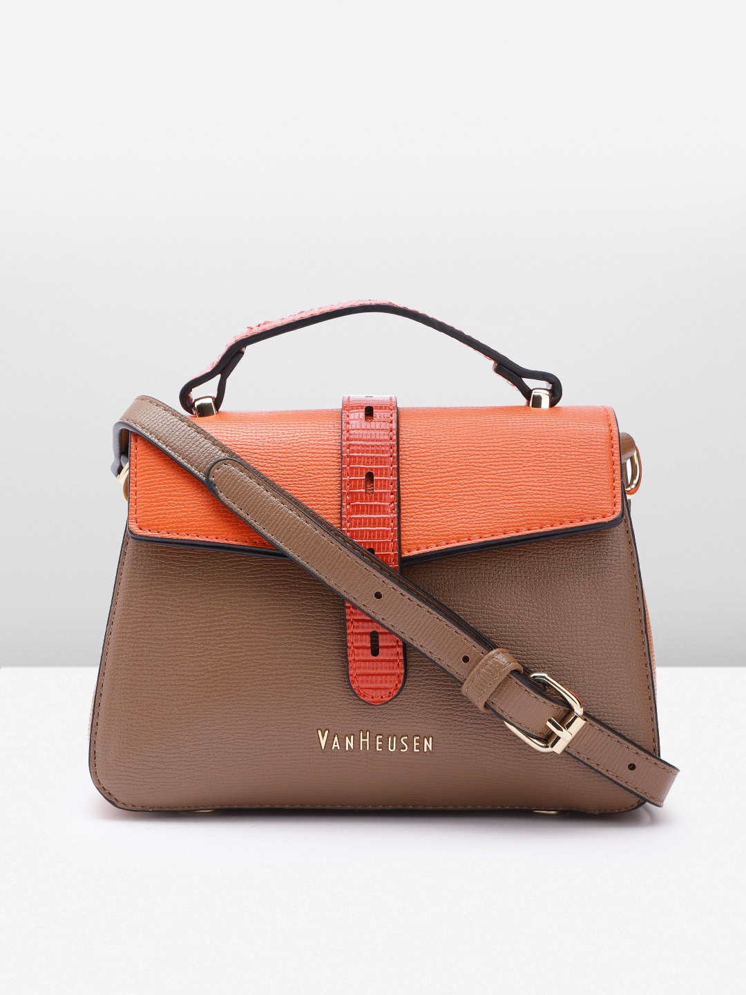 

Van Heusen Colourblocked Structured Satchel, Brown