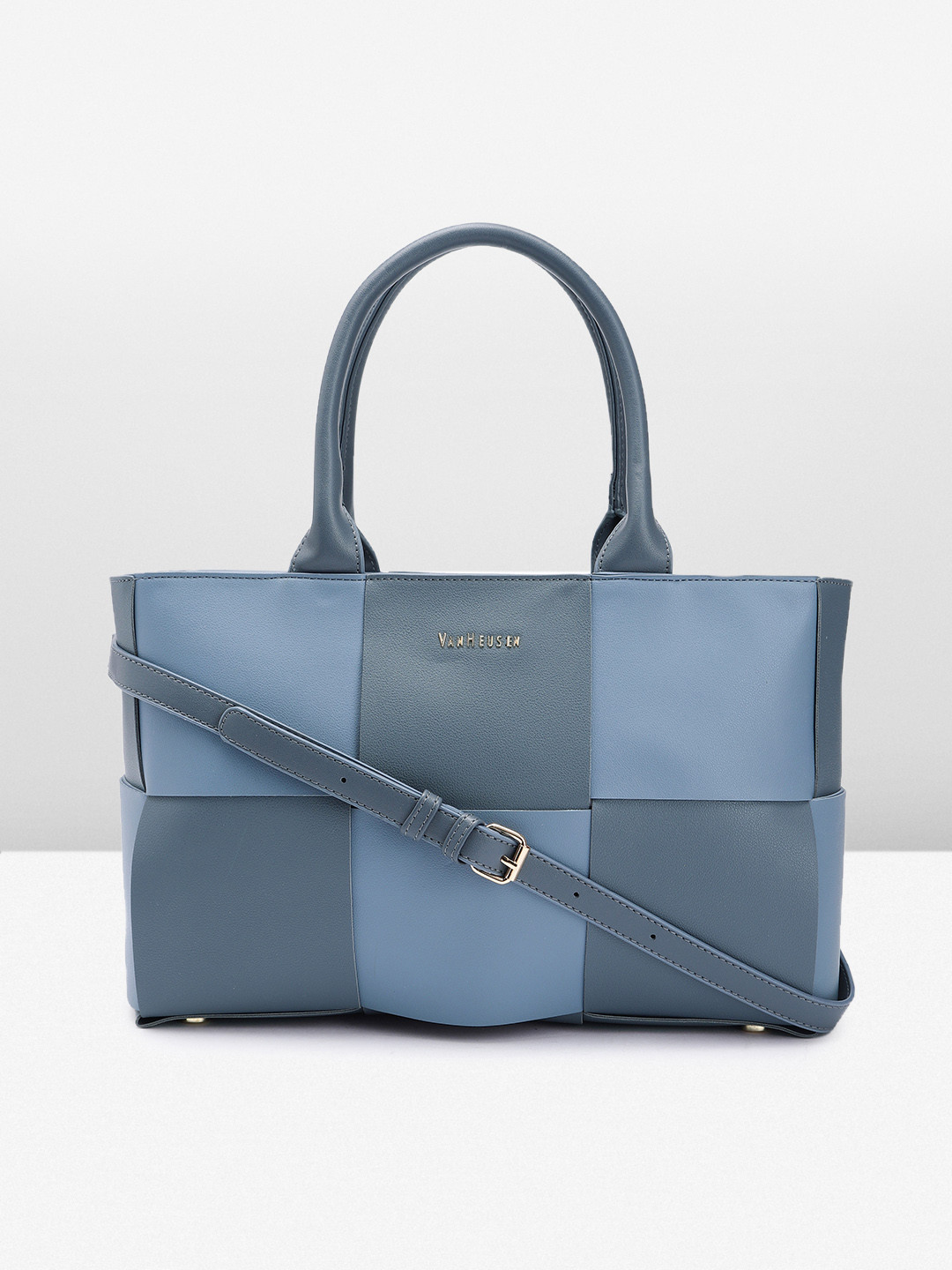

Van Heusen Geometric Self Design PU Structured Handheld Bag With Detachable Pouch, Blue