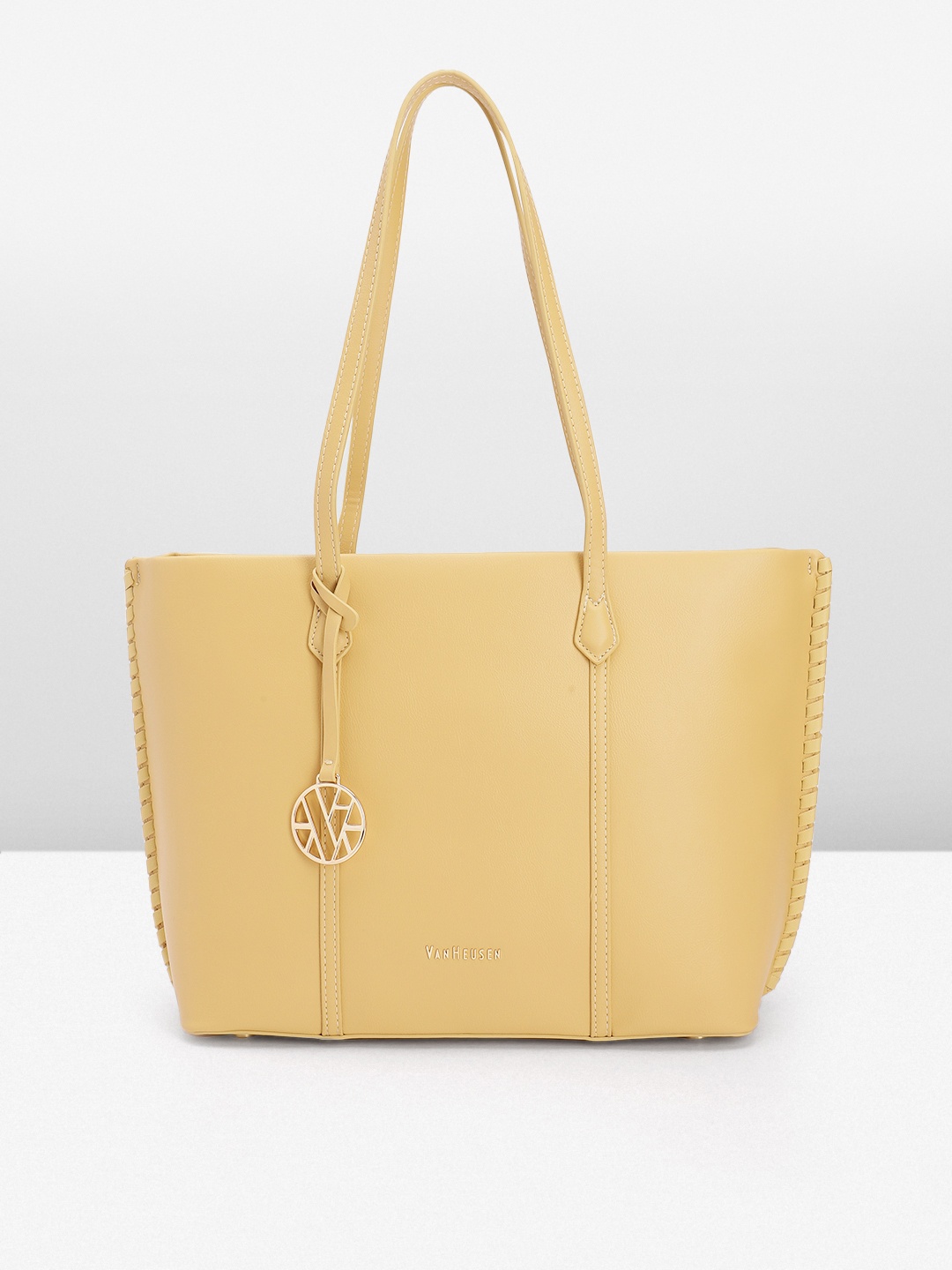

Van Heusen Solid PU Oversized Structured Shoulder Bag with Brand Logo Tasselled Detail, Yellow
