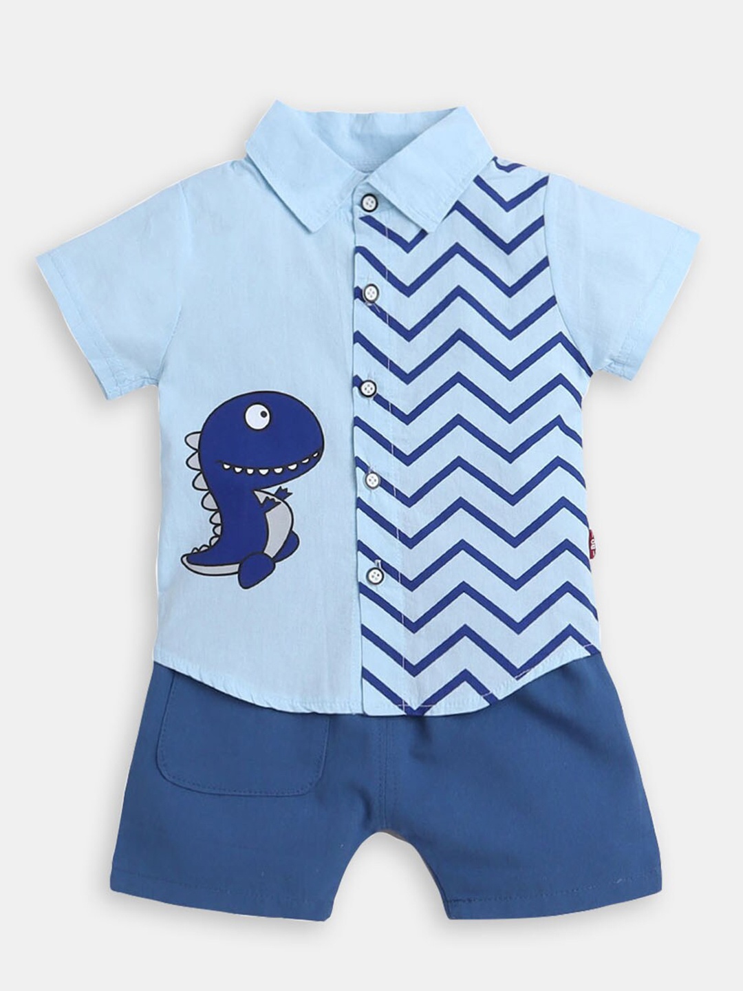 

Hopscotch Boys Pure Cotton Printed Shirt with Shorts, Blue