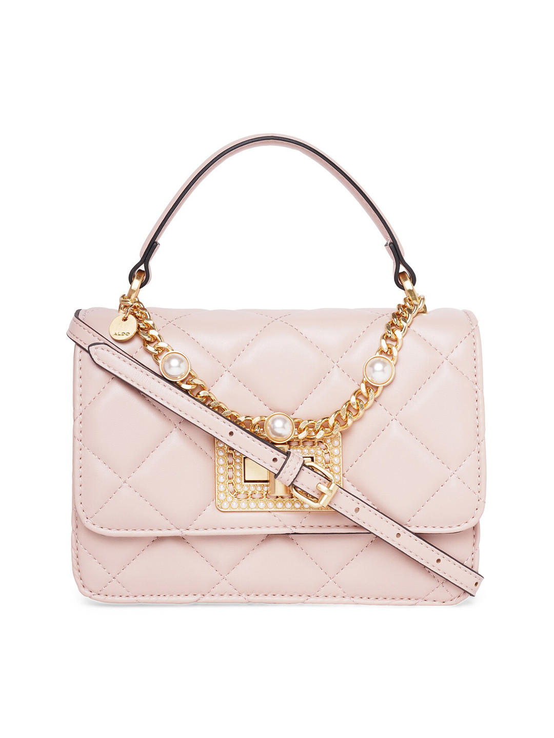 

ALDO Pink Textured Structured Handheld Bag with Quilted