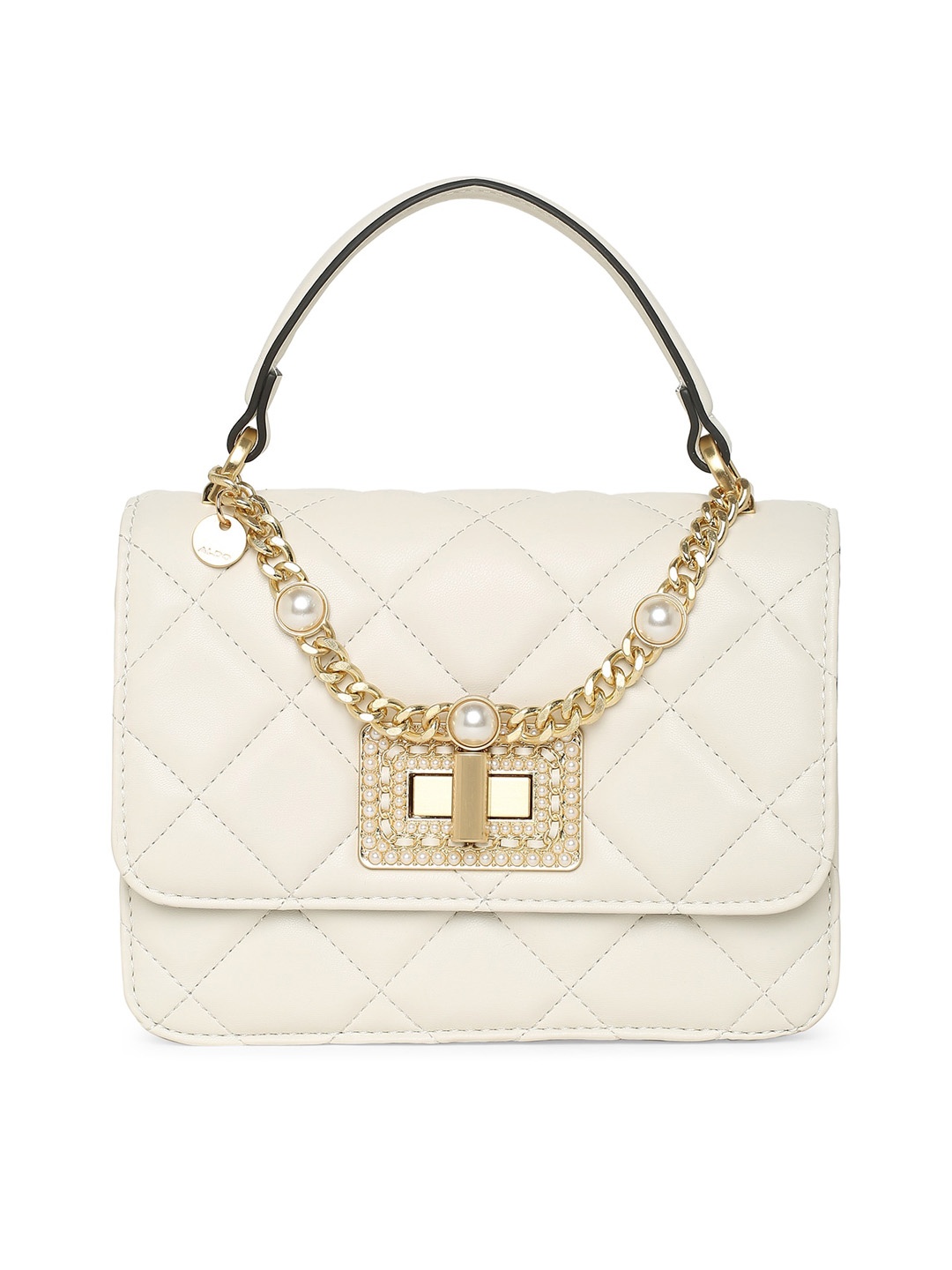 

ALDO Beige Geometric Embellished Structured Handheld Bag with Quilted