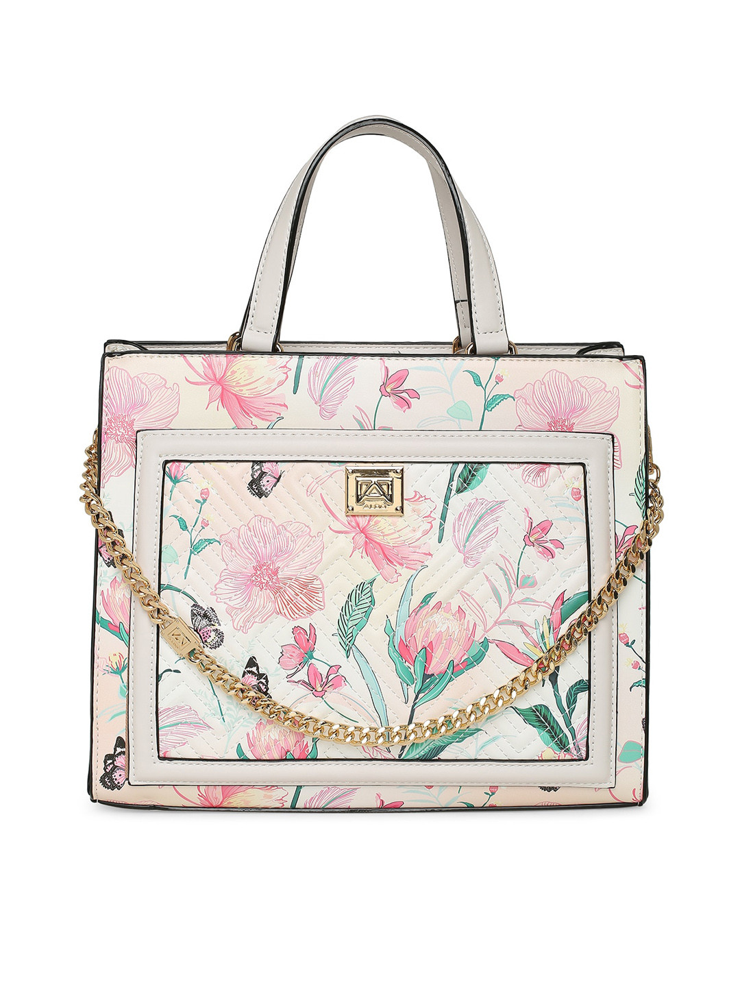 

ALDO Floral Printed Structured Handheld Bag with Quilted, Pink