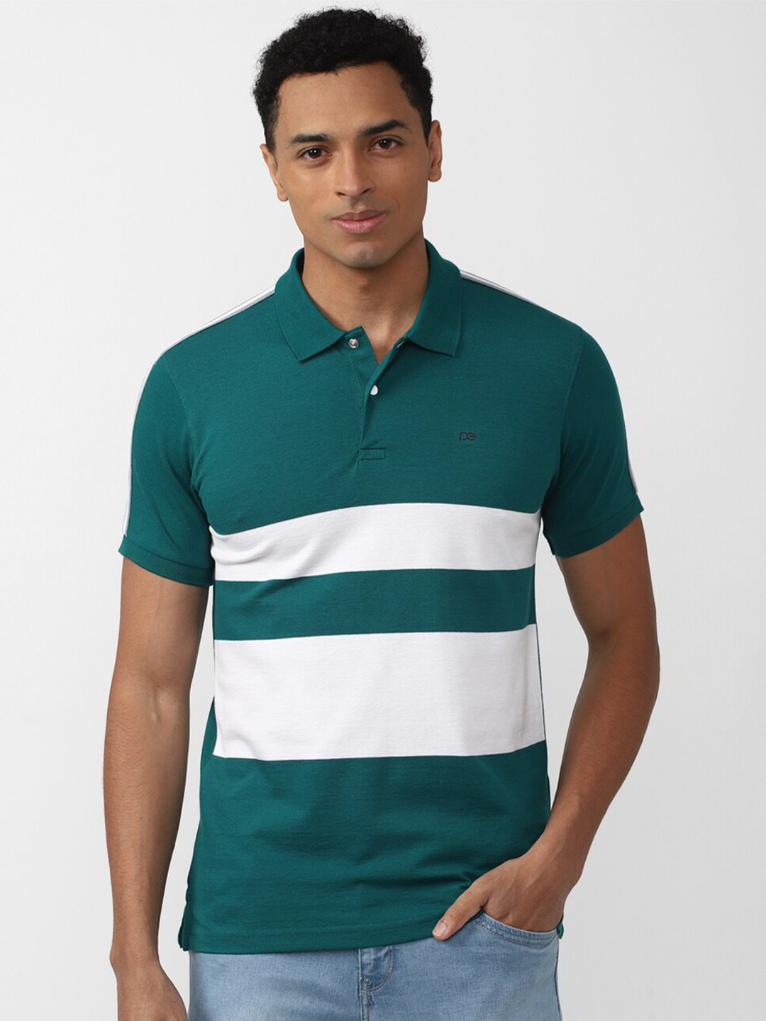 

Peter England Casuals Men Polo Collar Slim Fit Cotton T-shirt, Green