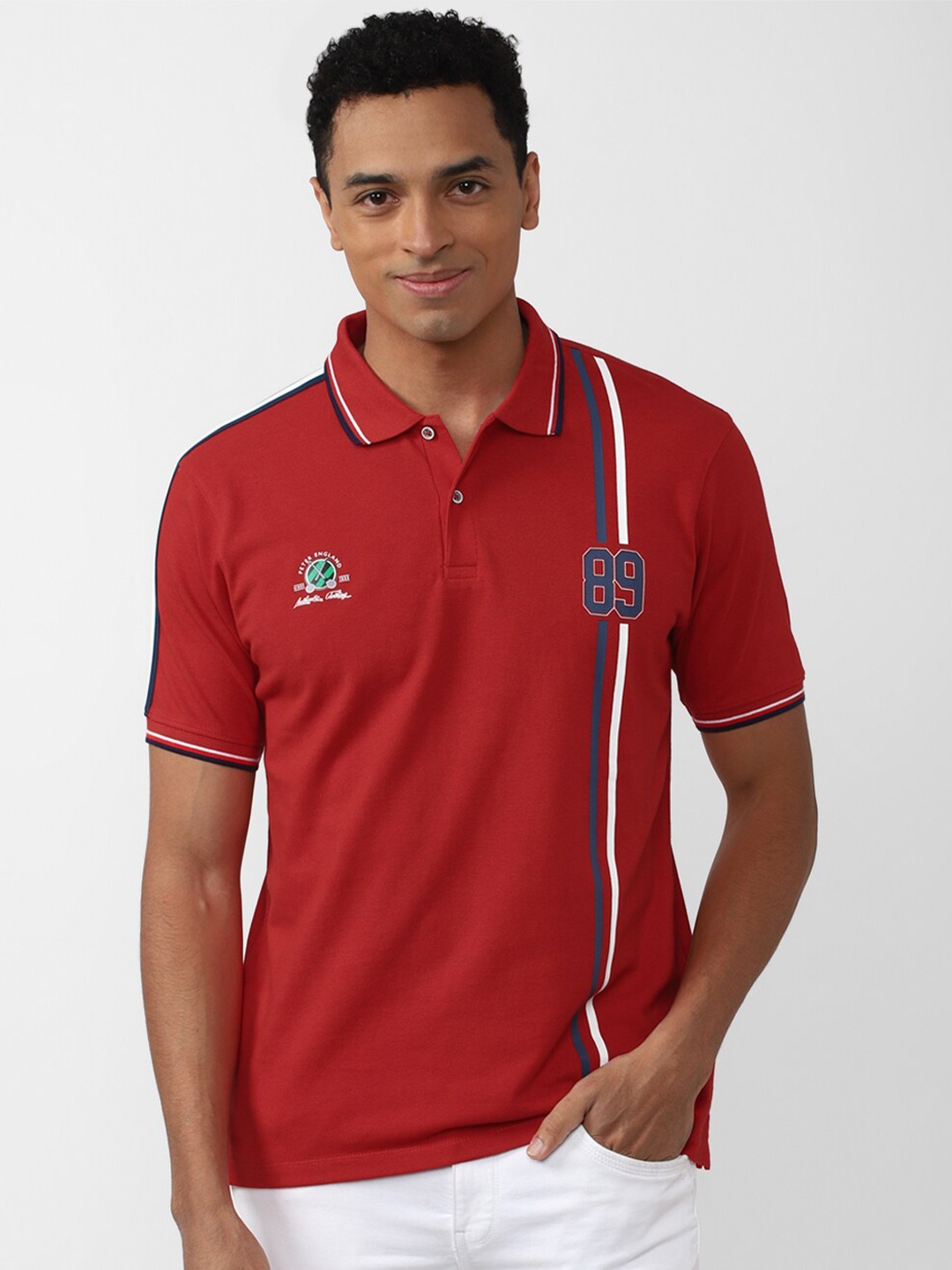 

Peter England Casuals Men Polo Collar Cotton T-shirt, Red