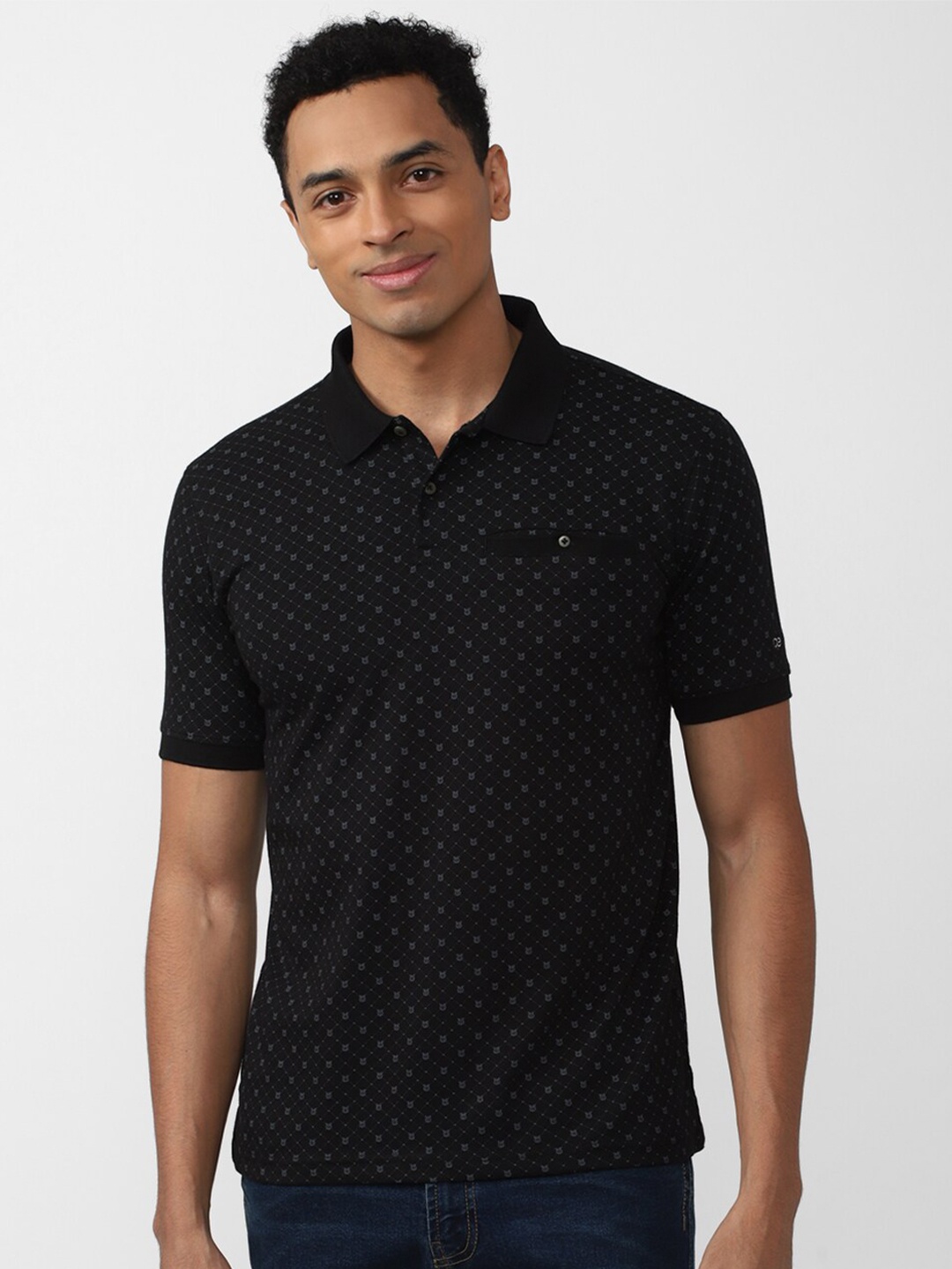 

Peter England Casuals Men Printed Polo Collar T-shirt, Black