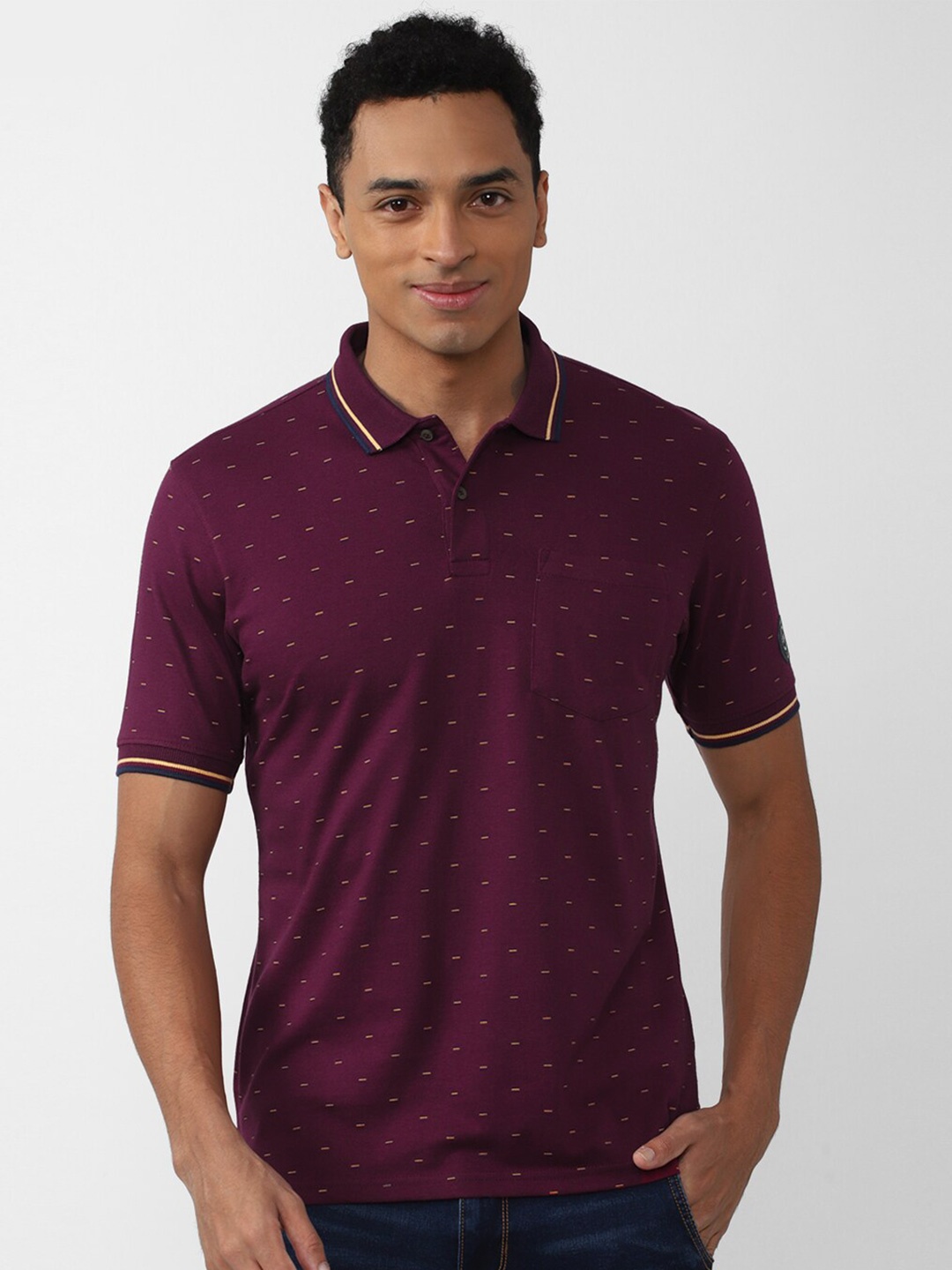 

Peter England Casuals Men Printed Polo Collar T-shirt, Purple