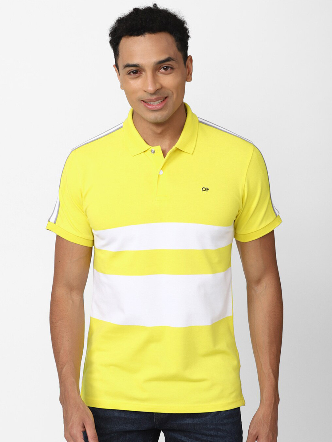 

Peter England Casuals Men Colourblocked Polo Collar Slim Fit T-shirt, Yellow