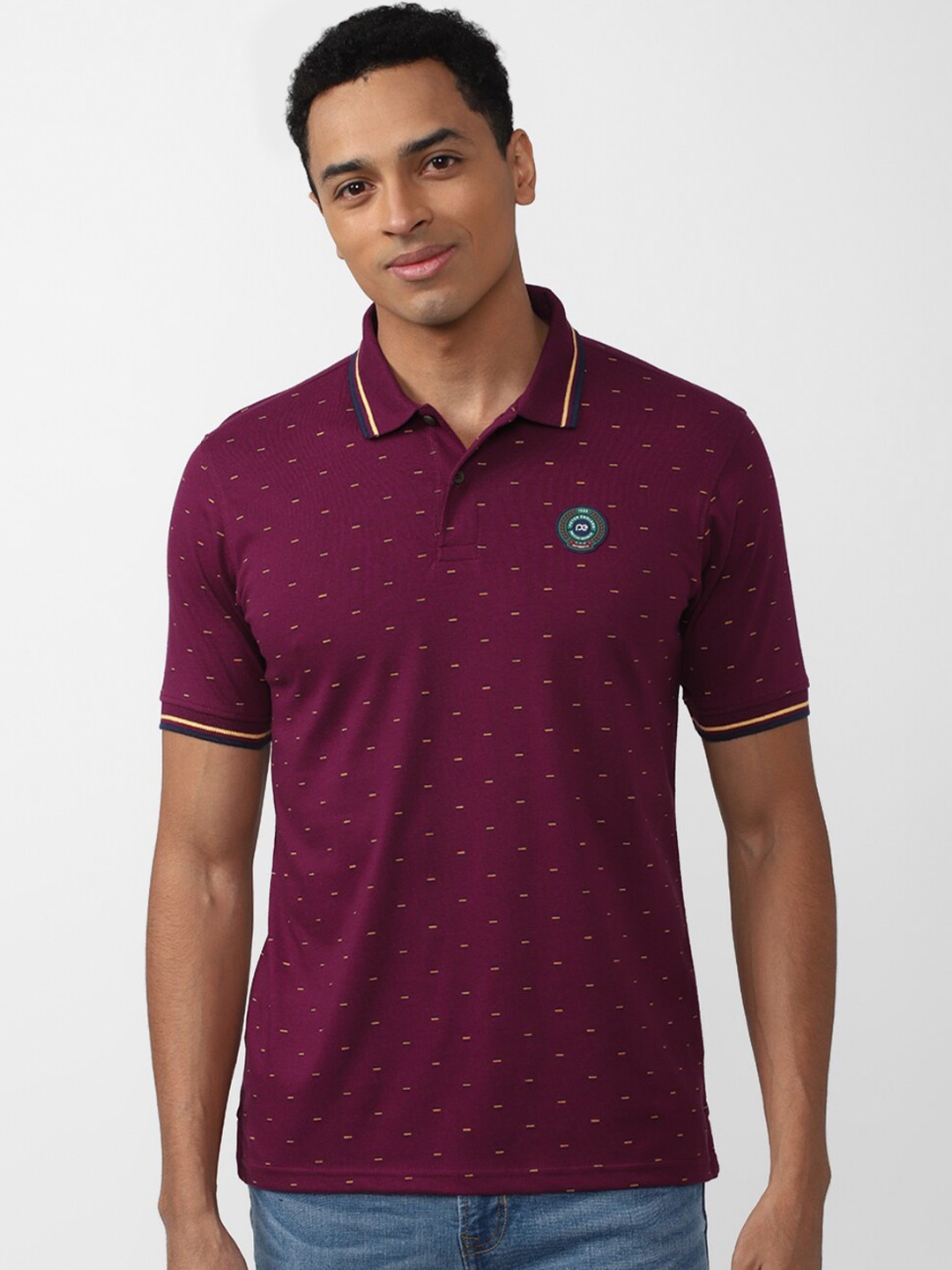 

Peter England Casuals Men Printed Polo Collar T-shirt, Purple