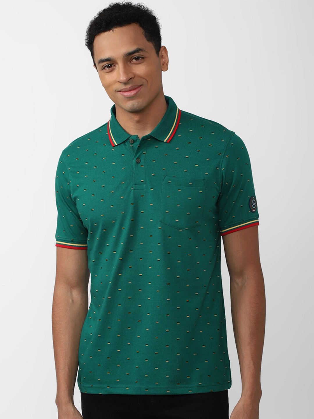 

Peter England Casuals Men Printed Polo Collar T-shirt, Green