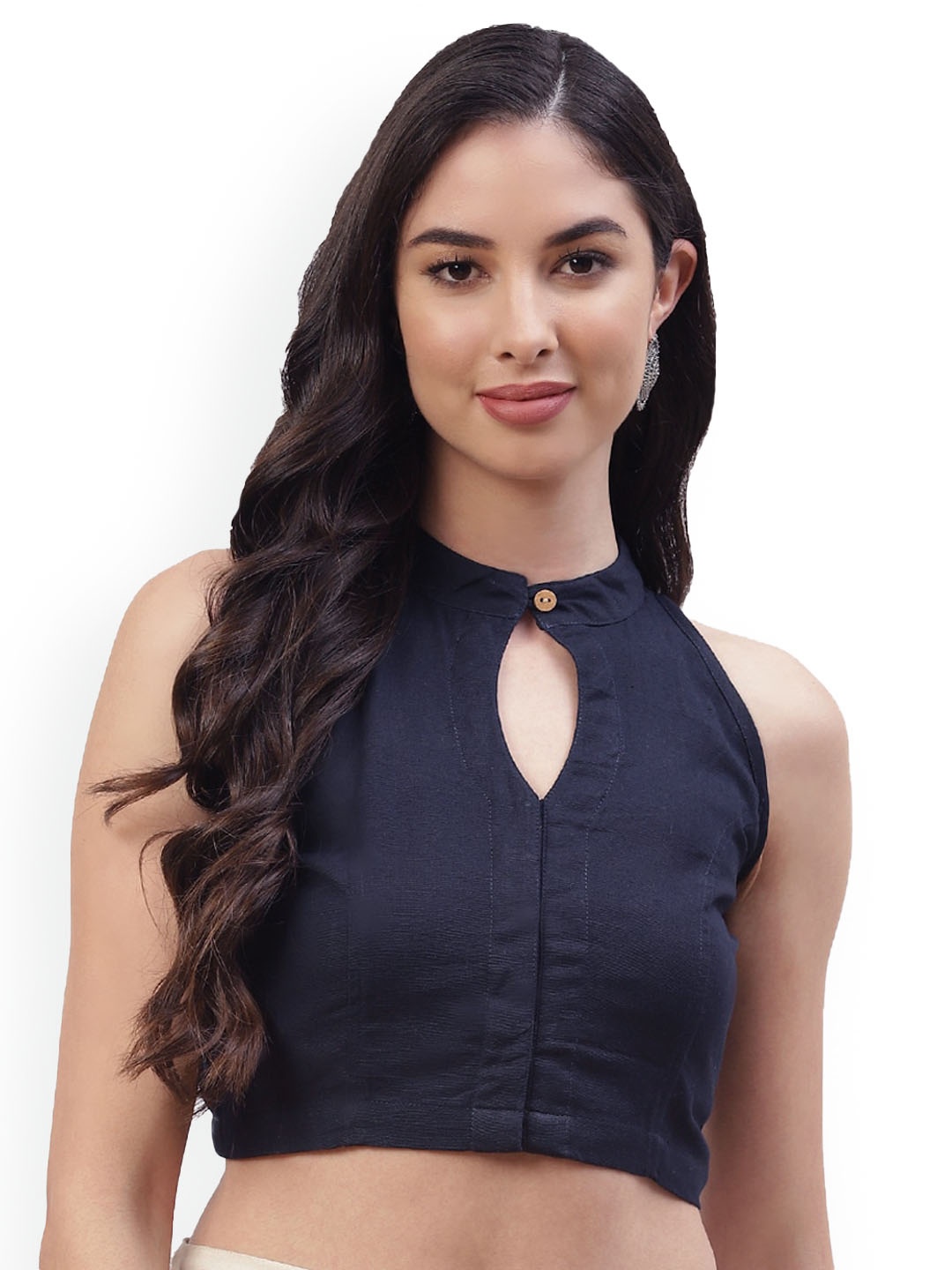 

Molcha Women Cotton Solid Non Padded Saree Blouse, Blue