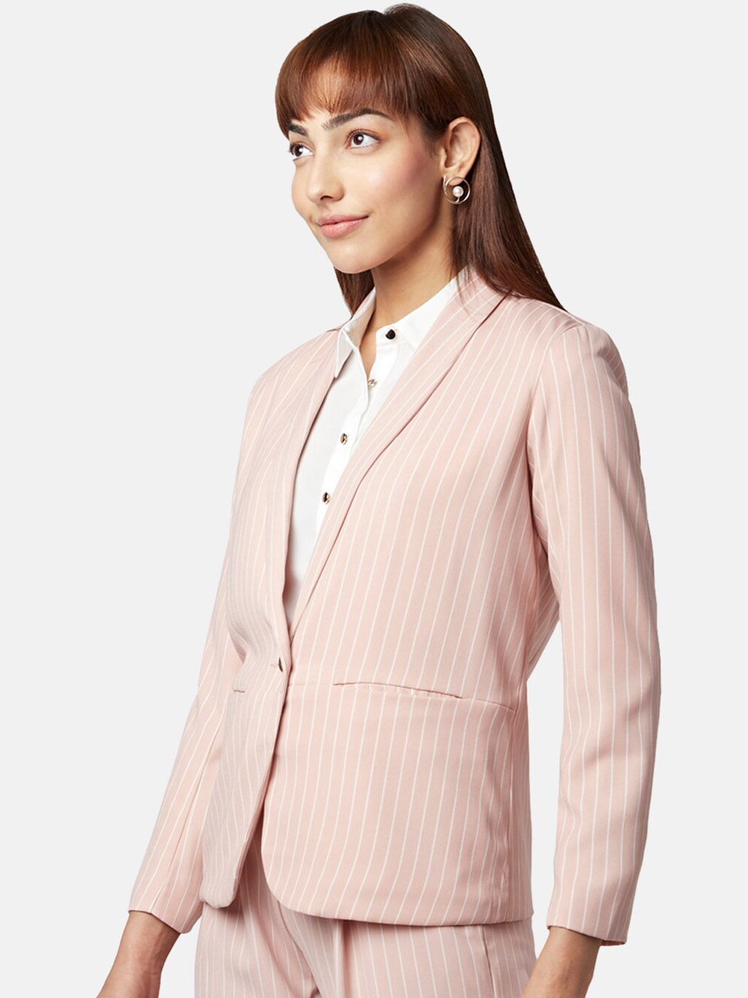 

Annabelle by Pantaloons Women Striped Single-Breasted Blazer, Pink