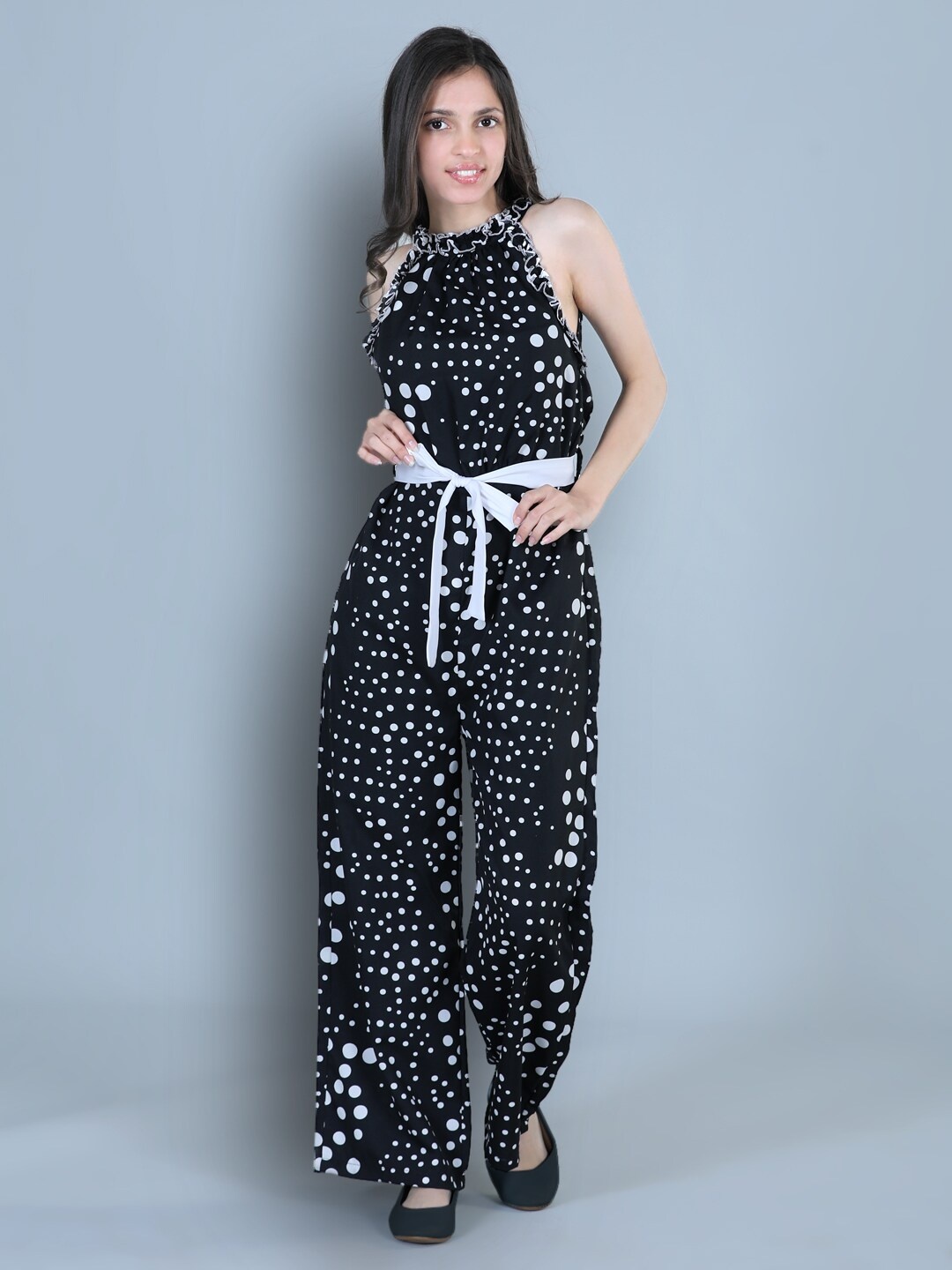 

Cutiekins Girls Halter Neck Printed Basic Jumpsuit, Black