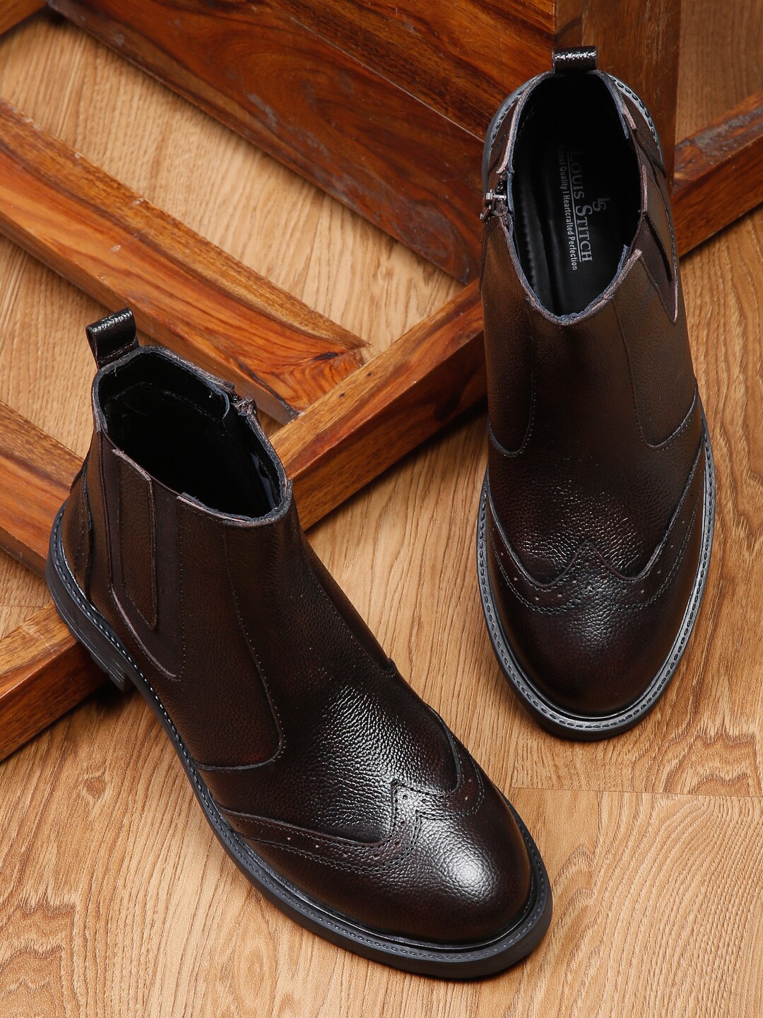 

LOUIS STITCH Men Leather Mid-Top Chelsea Boots, Brown
