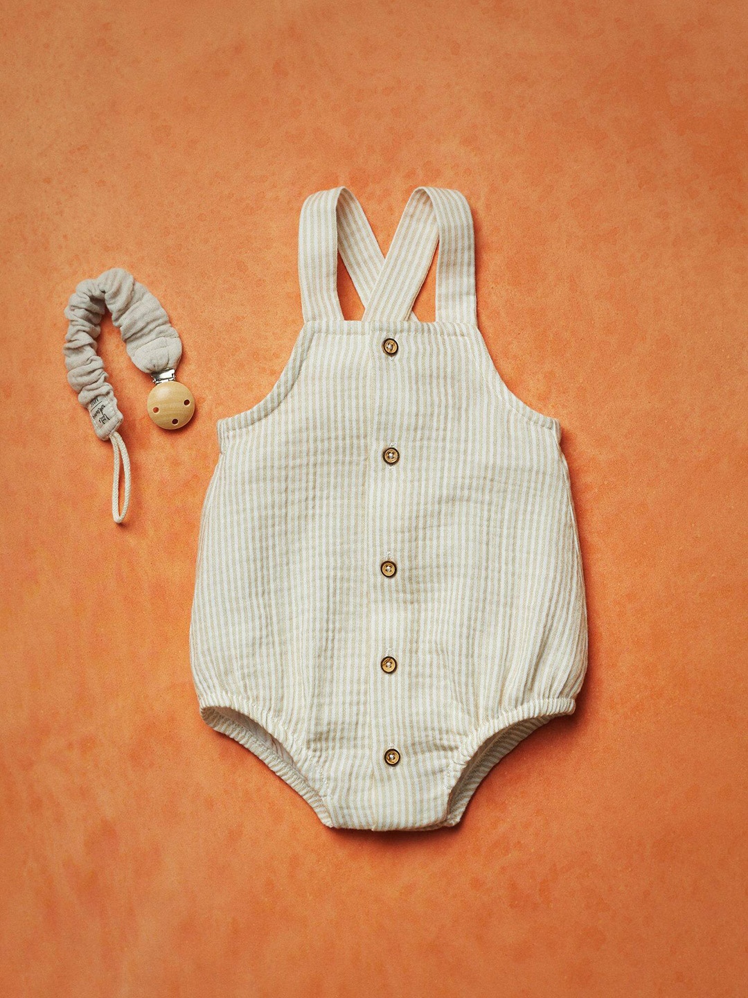 

Mango Kids Striped Pure Cotton Sustainable Playsuit, White