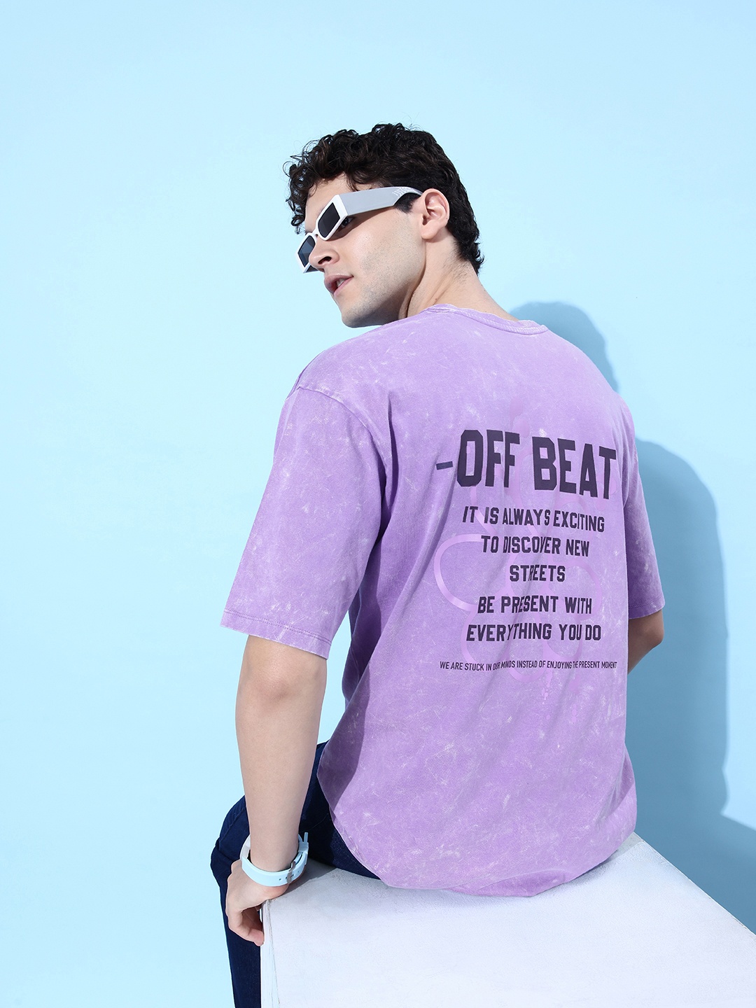 

Kook N Keech Pretty Lavender Typography Printed Retro Streaks Oversized Cotton T-shirt