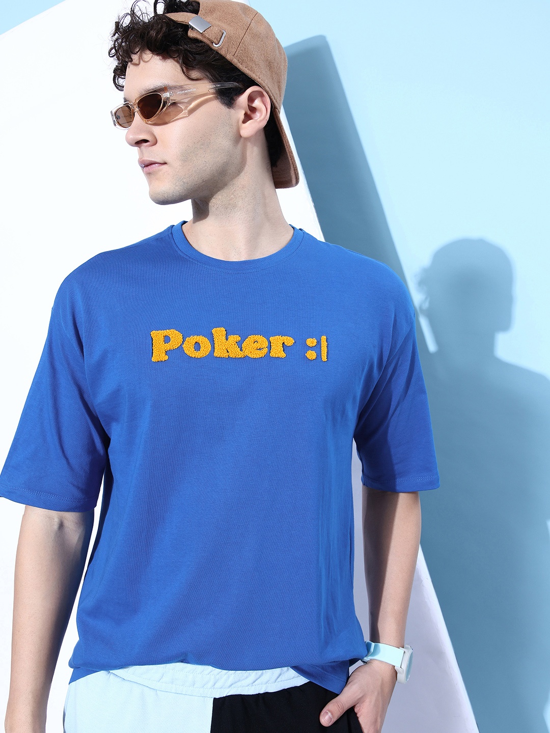 

Kook N Keech Blue Typography Hyper Hypo Drop-Shoulder Sleeves Cotton Oversized T-shirt