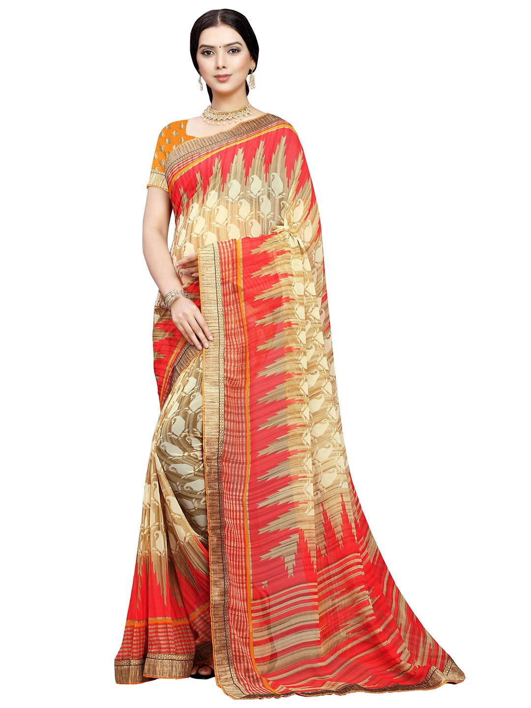 

Mitera Paisley Pure Georgette Chanderi Saree, Orange