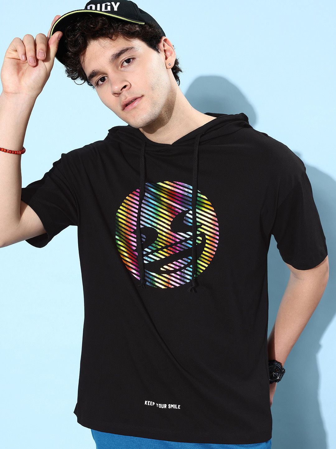

Kook N Keech Emoji Men Jet Black Pure Cotton Back To School Al-clusive Clubhouse Oversize T-shirt