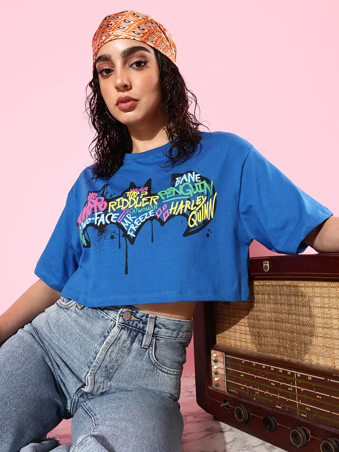 

Kook N Keech Batman Deep Blue Printed Vacay Chill Graphic High Pure Cotton Boxy T-shirt